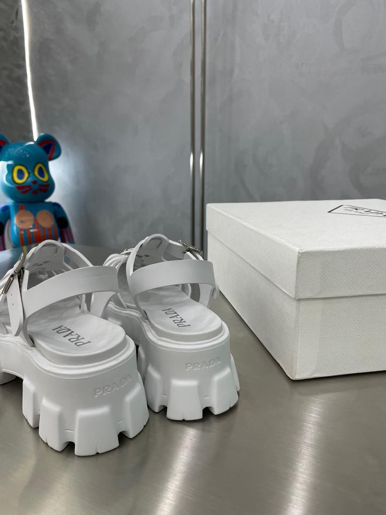 Prada Monolith Foam Rubber 55mm Sandals White - vstockx