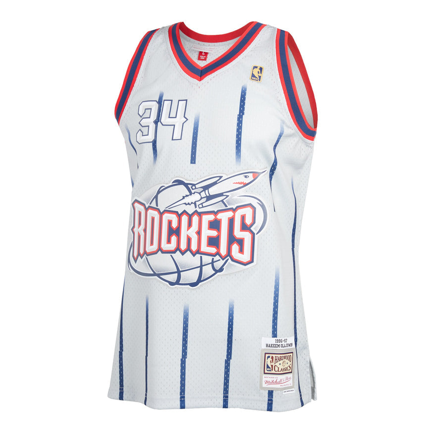 Men's Hakeem Olajuwon Houston Rockets Mitchell & Ness 1996-97 Hardwood Classics Reload 2.0 Swingman Jersey - Gray - vstockx