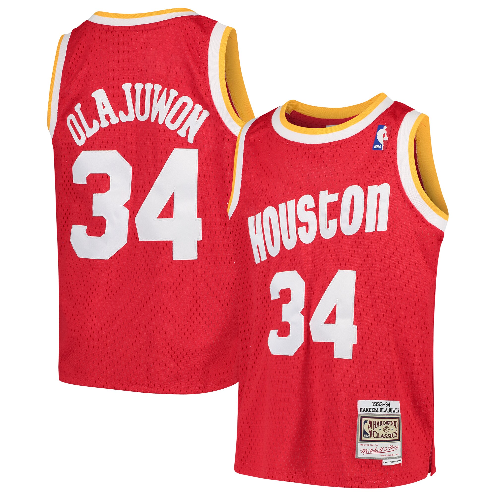 Hakeem Olajuwon Houston Rockets Mitchell & Ness Youth Swingman Throwback Jersey - Red - vstockx