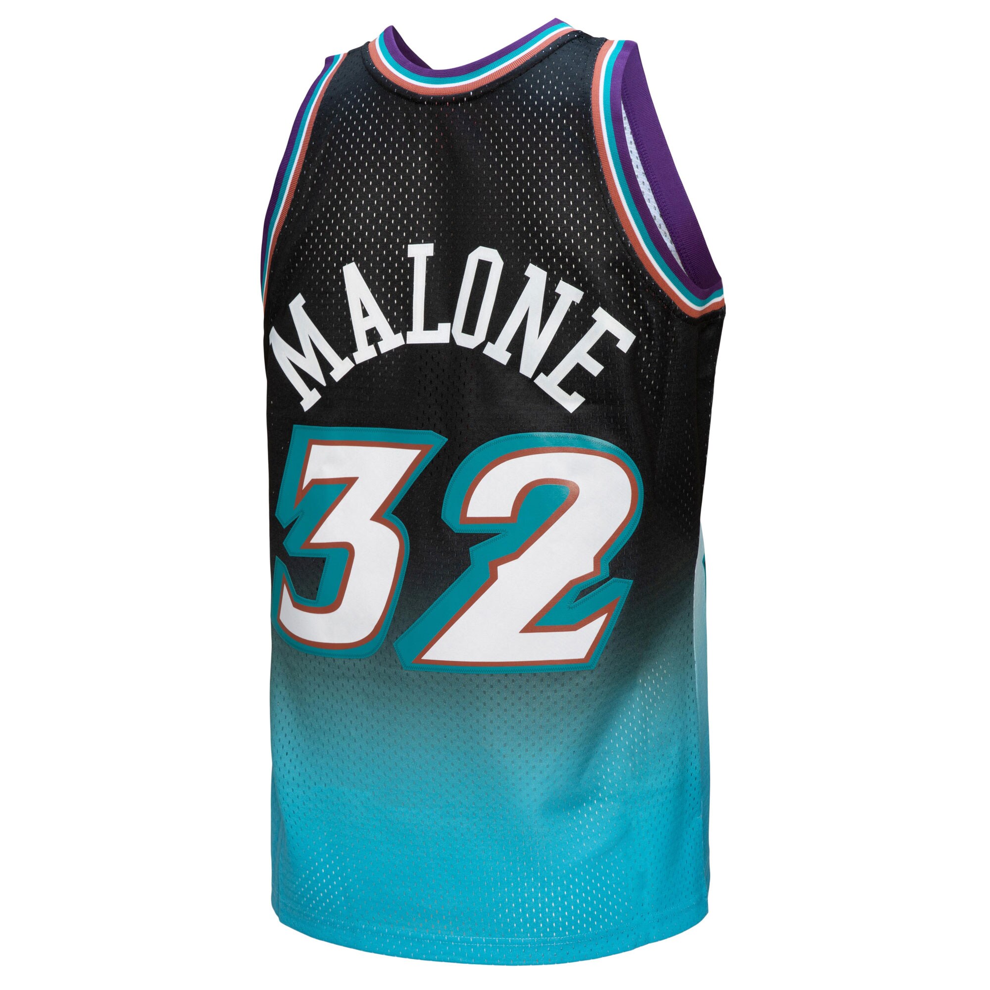 Karl Malone Utah Jazz Mitchell & Ness 1996/97 Hardwood Classics Fadeaway Swingman Player Jersey - Black/Light Blue - vstockx