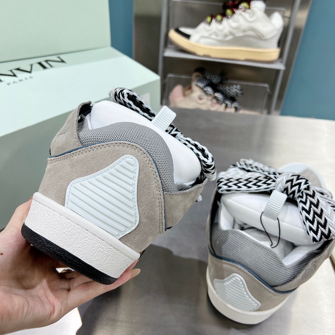 Lanvin Men's Gray Curb Sneakers In Suede And Leather - vstockx