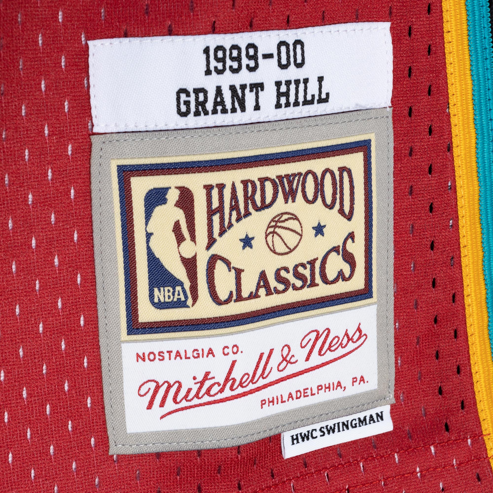 Grant Hill Detroit Pistons Mitchell & Ness Hardwood Classics 1999/00 Split Swingman Jersey - Teal/Red - vstockx