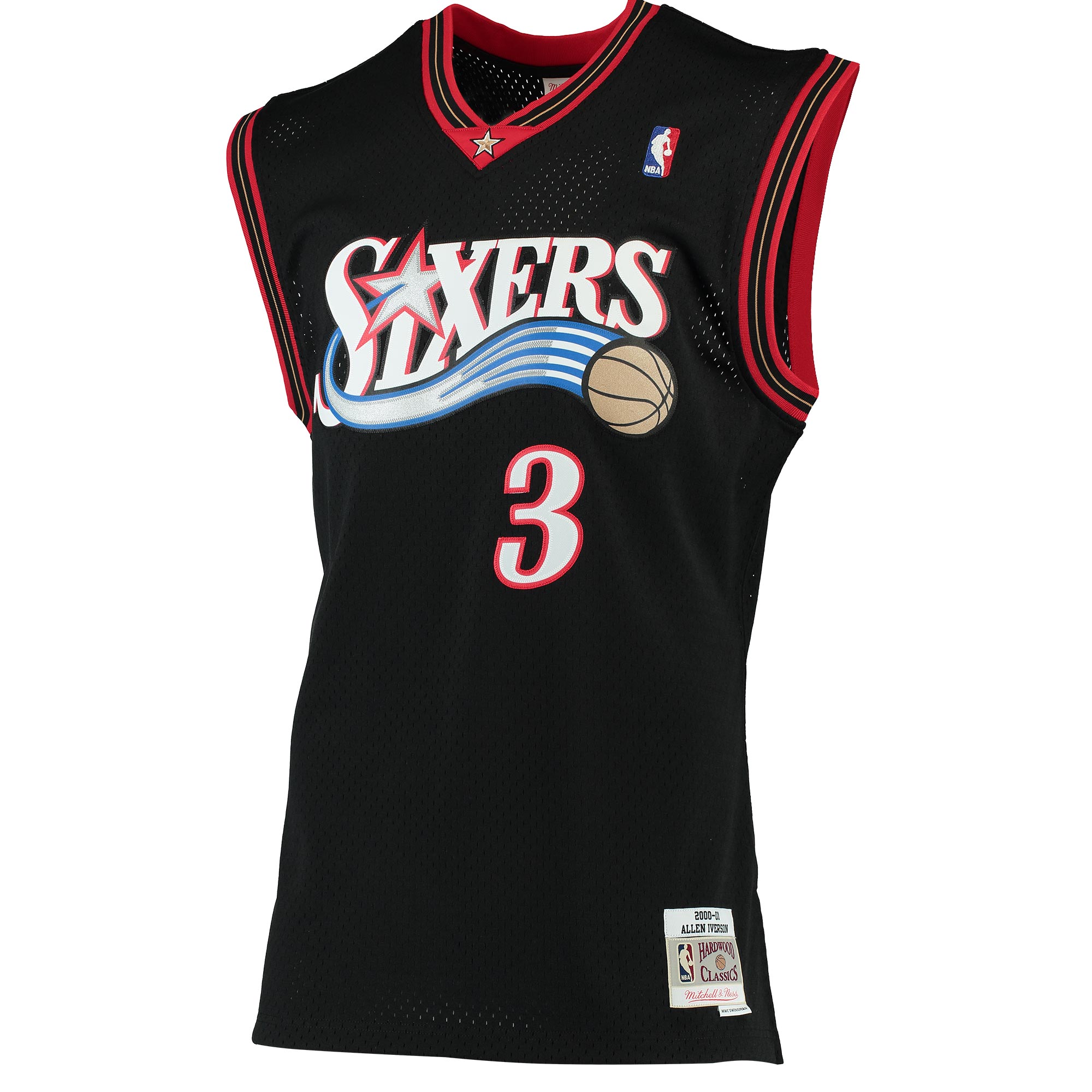 Allen Iverson Philadelphia 76ers Mitchell & Ness Hardwood Classics Swingman Jersey - Black - vstockx