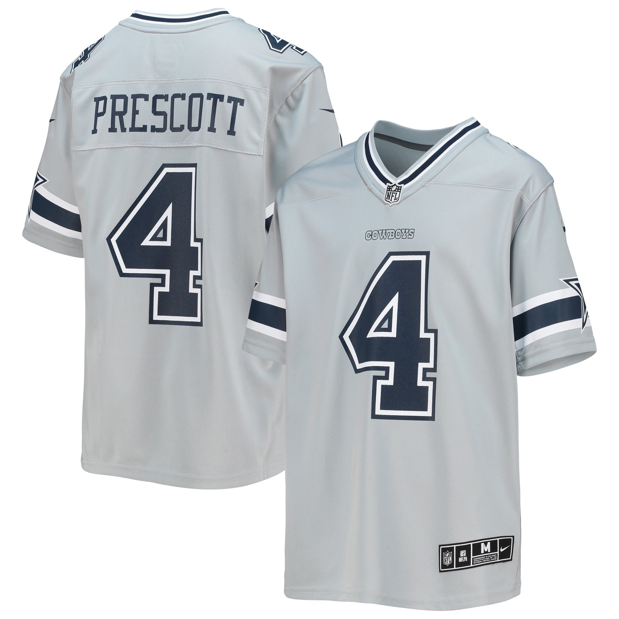 Youth Nike Dak Prescott Silver Dallas Cowboys Inverted Team Game Jersey - vstockx