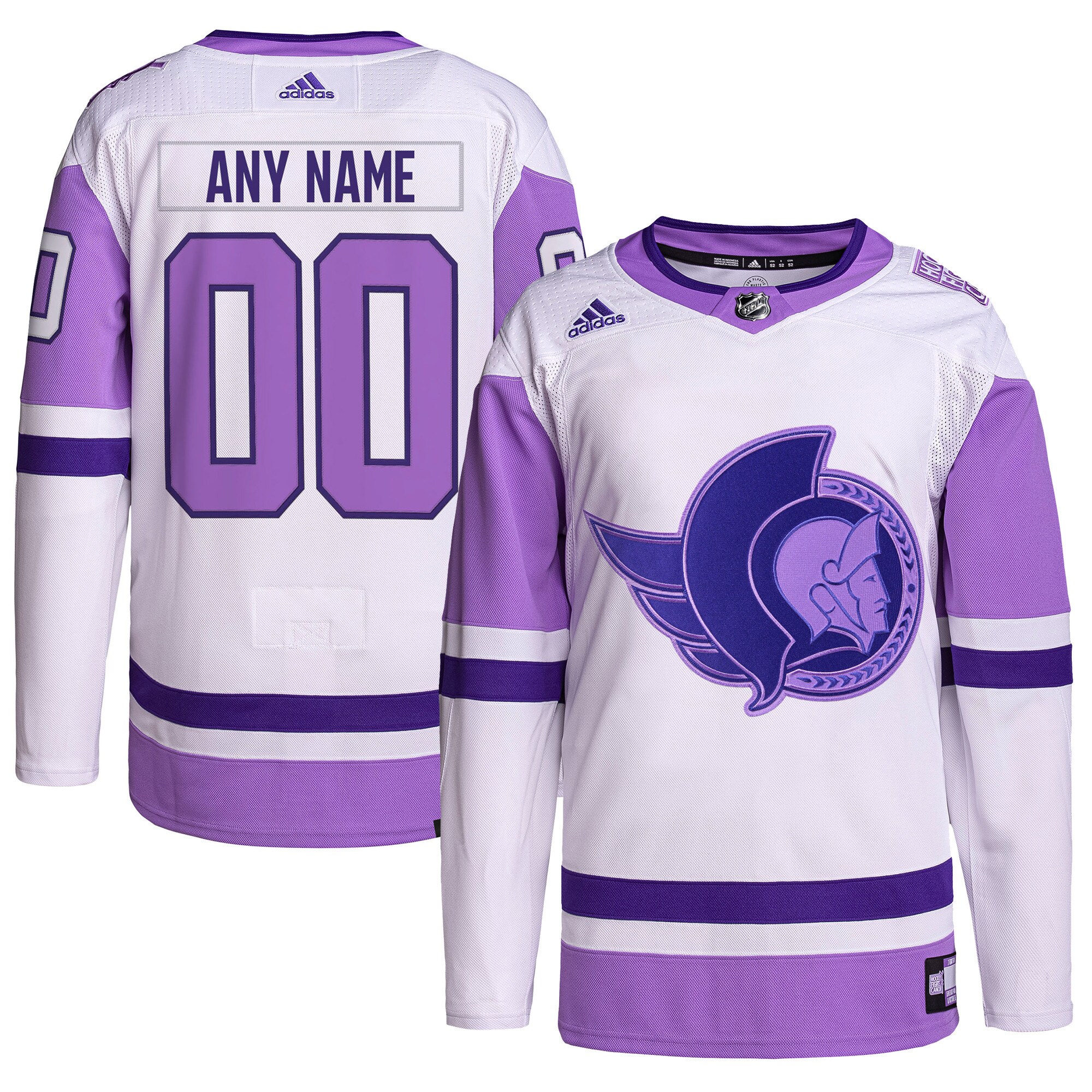 Ottawa Senators adidas Hockey Fights Cancer Primegreen Authentic Custom Jersey - White/Purple - vstockx