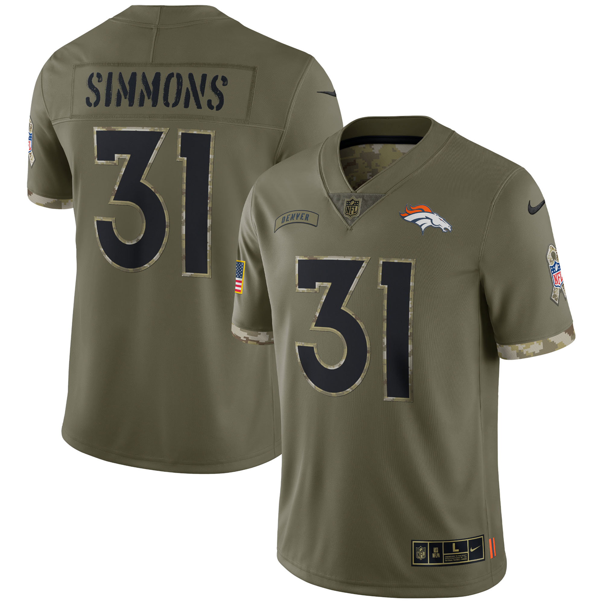 Justin Simmons Denver Broncos Nike 2022 Salute To Service Limited Jersey - Olive - vstockx