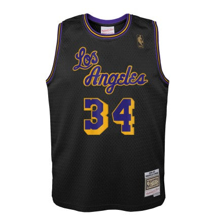 Youth Los Angeles Lakers Shaquille O'Neal Mitchell & Ness 1996-97 Hardwood Classics Reload 2.0 Swingman Jersey-Black - vstockx