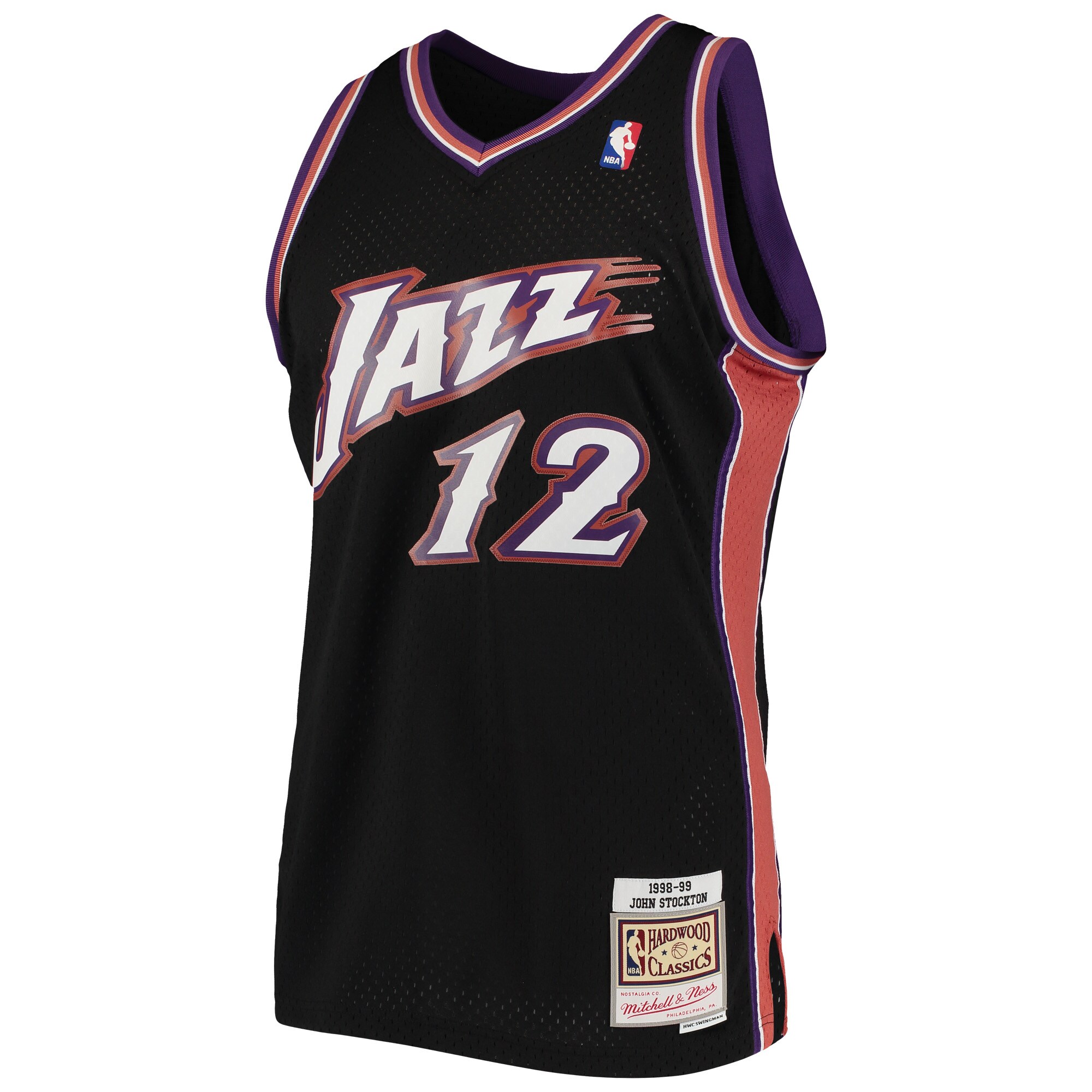 John Stockton Utah Jazz Mitchell & Ness Hardwood Classics Swingman Jersey - Black - vstockx