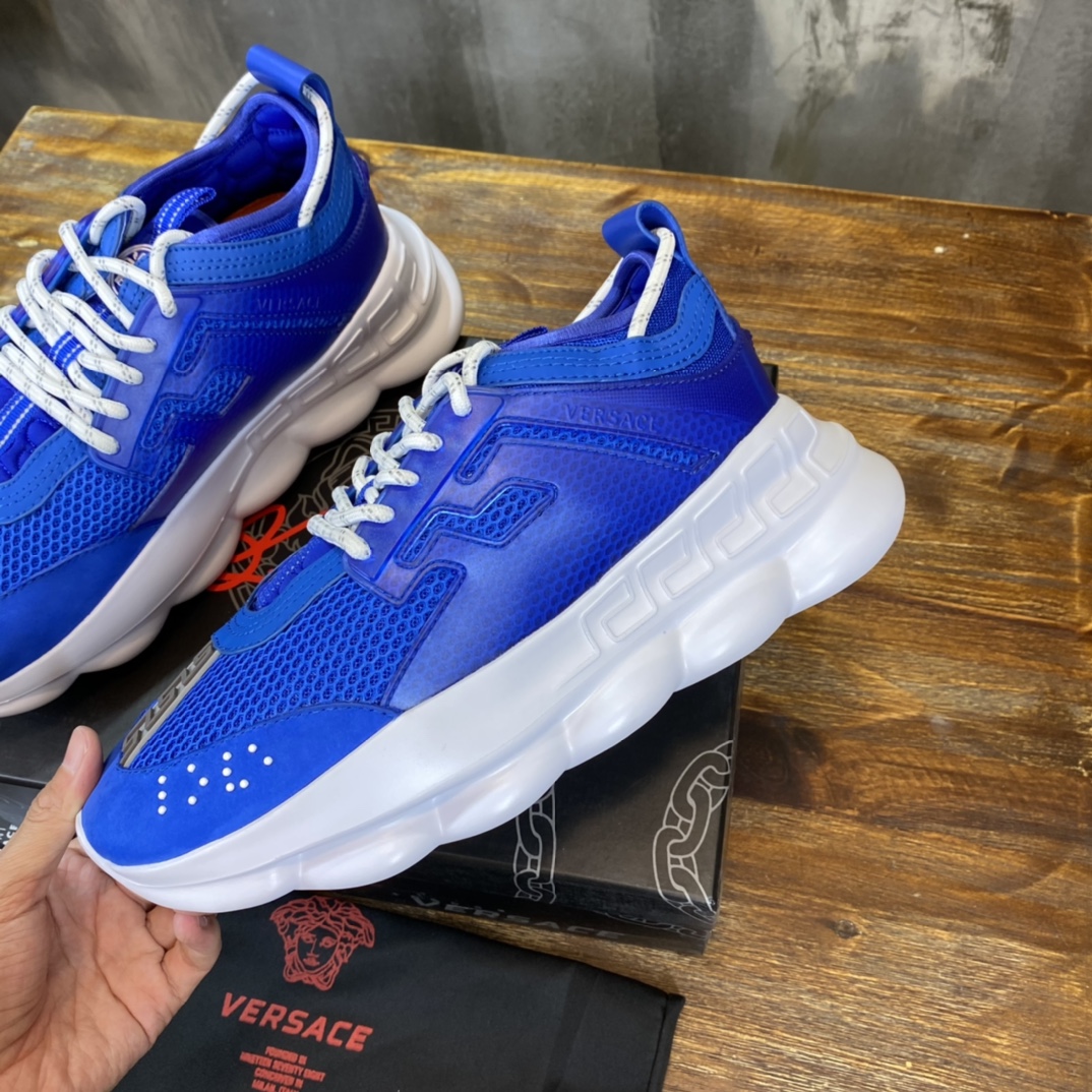 Versace Chain Reaction Blue Mesh Rubber Suede - vstockx