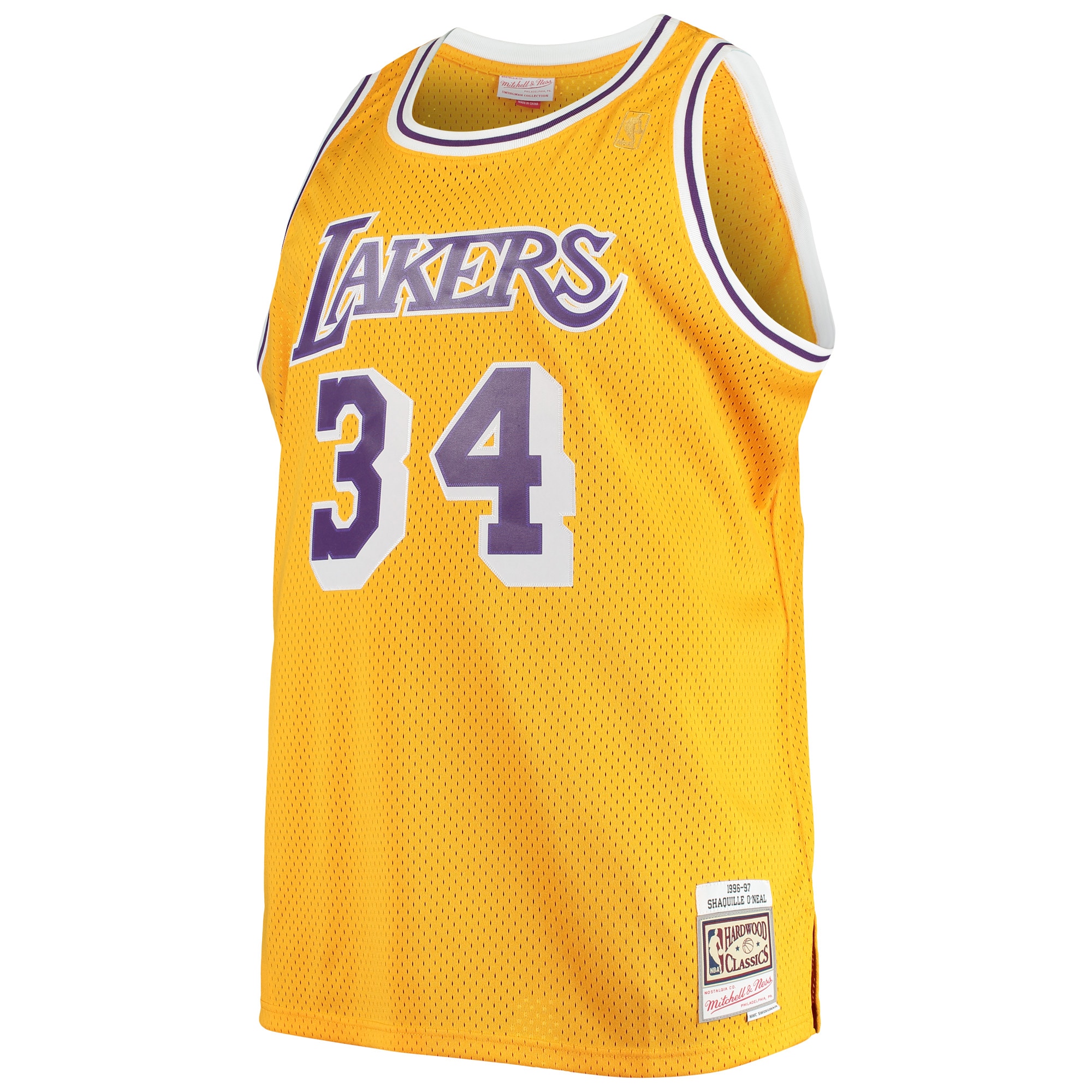Shaquille O'Neal Los Angeles Lakers Mitchell & Ness Big & Tall Hardwood Classics Jersey - Gold - vstockx