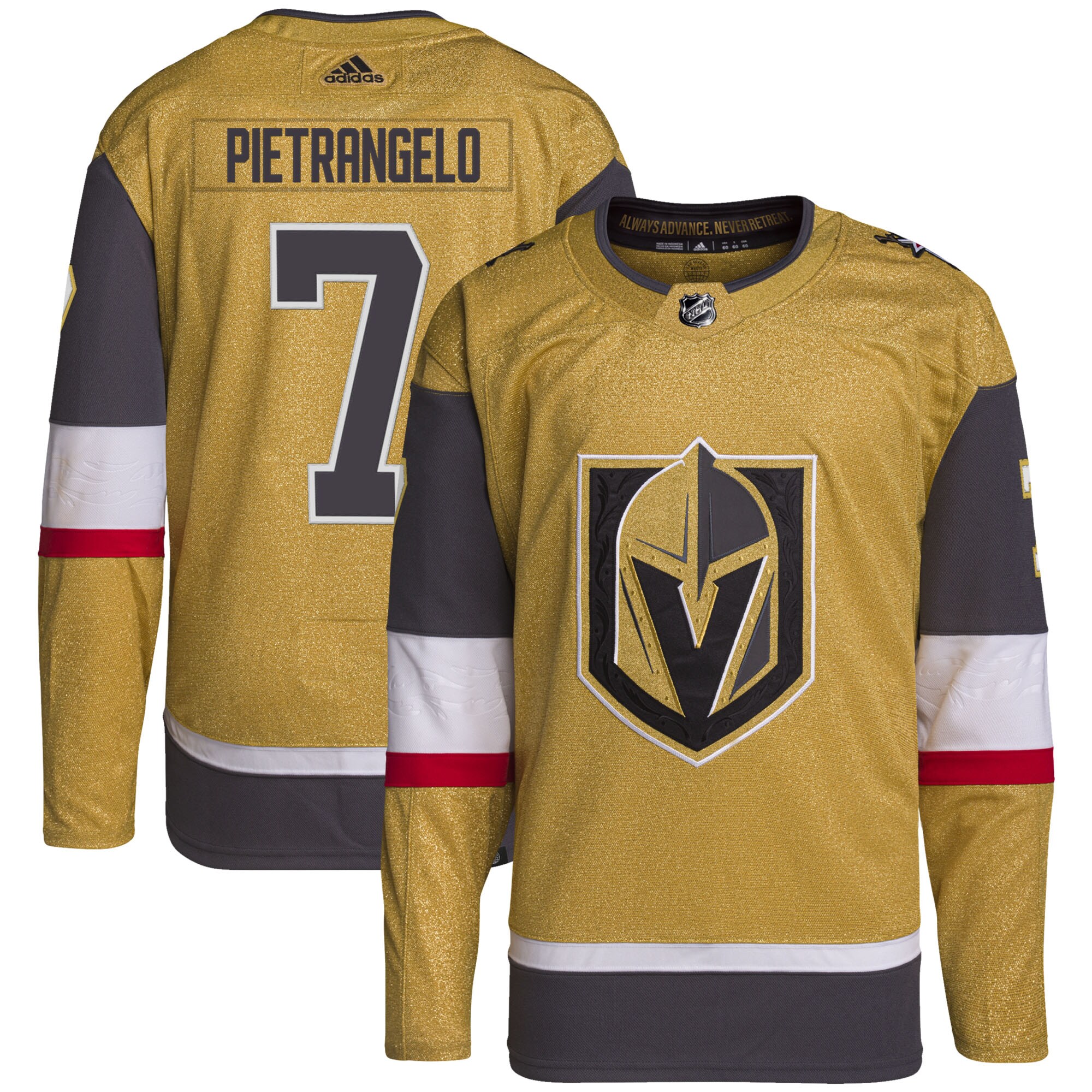 Alex Pietrangelo Vegas Golden Knights adidas Home Primegreen Authentic Pro Player Jersey - Gold - vstockx
