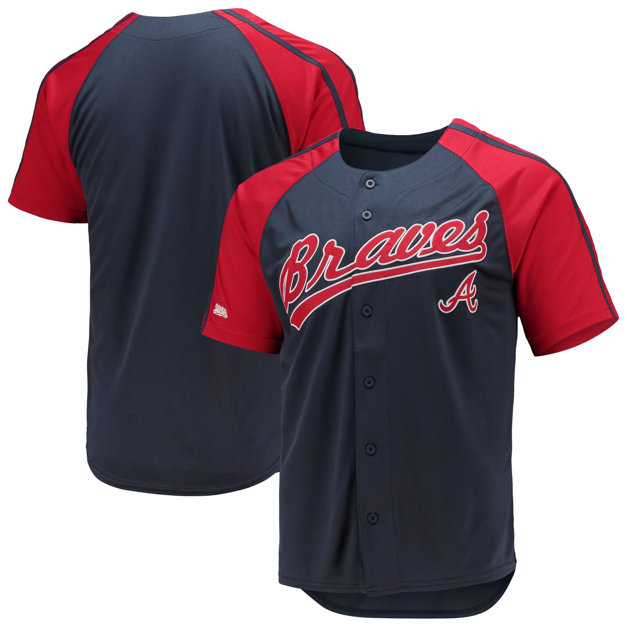 Atlanta Braves Stitches Button-Down Raglan Replica Jersey - Navy - vstockx
