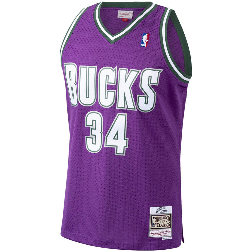 Men's Mitchell & Ness Ray Allen Milwaukee Bucks Purple 2000-01 Hardwood Classics Swingman Jersey - vstockx