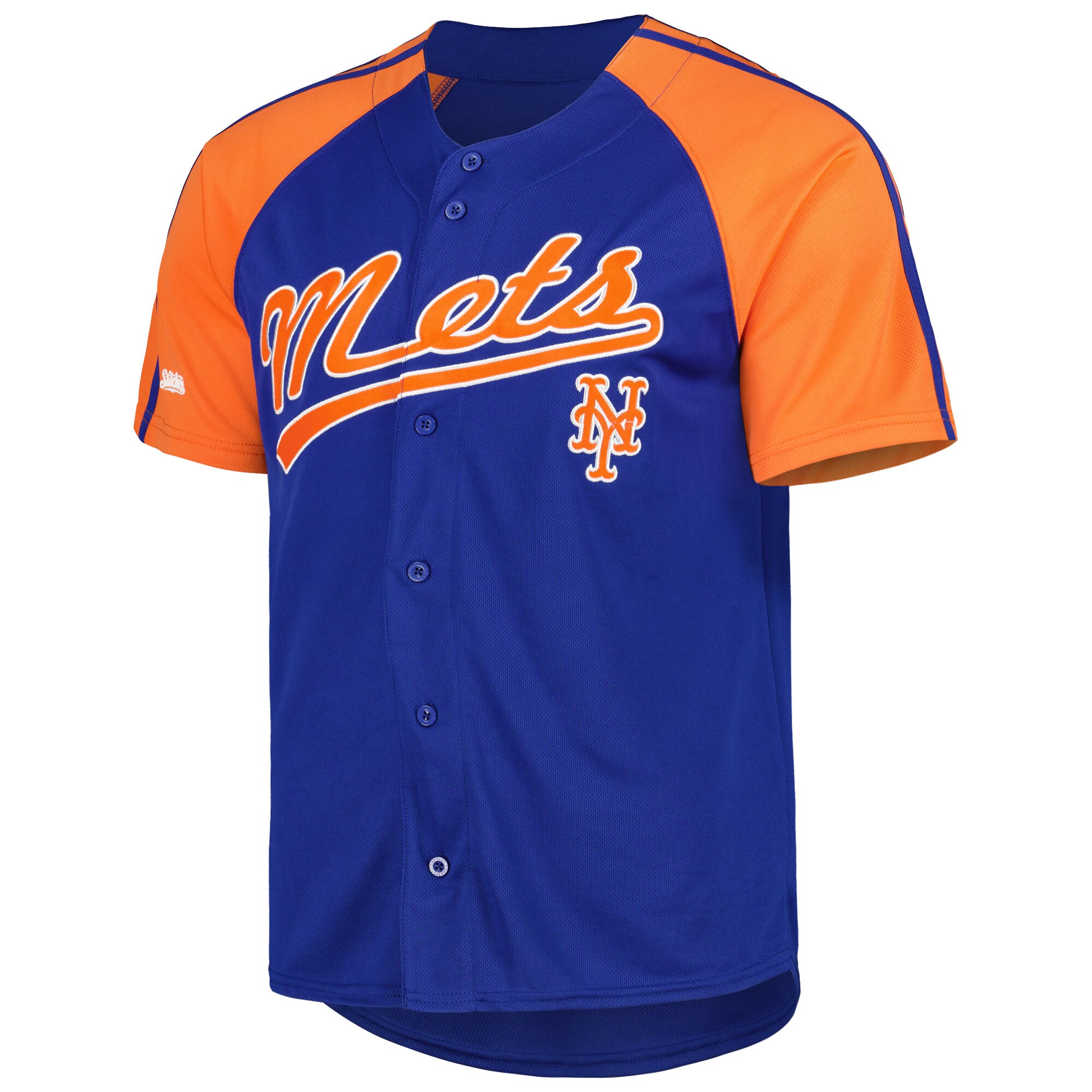 New York Mets Stitches Button-Down Raglan Fashion Jersey - Royal - vstockx