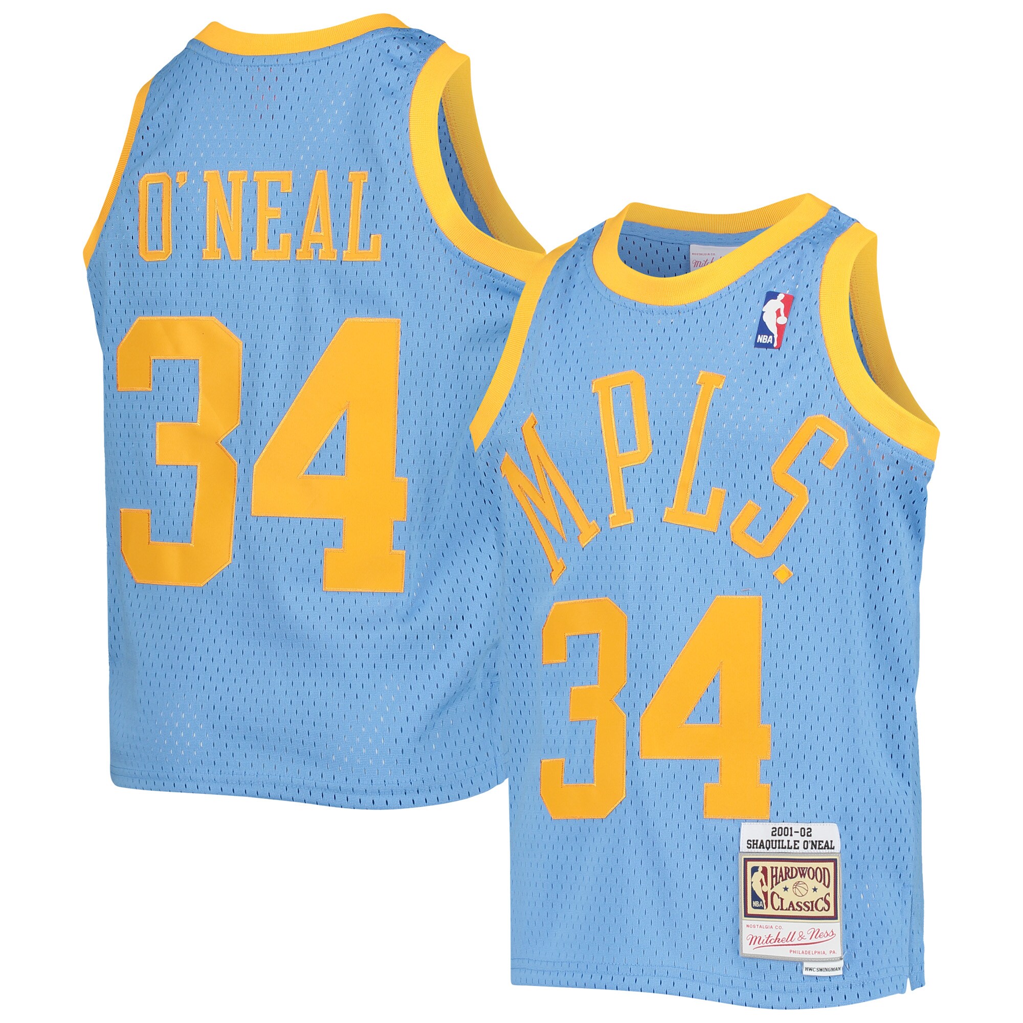 Shaquille O'Neal Los Angeles Lakers Mitchell & Ness Youth 2001/02 Hardwood Classics Swingman Jersey - Powder Blue - vstockx