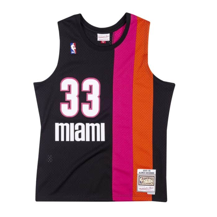Men's Alonzo Mourning Miami Heat Mitchell & Ness NBA 2005-06 Black Alternate Throwback Swingman Jersey - vstockx