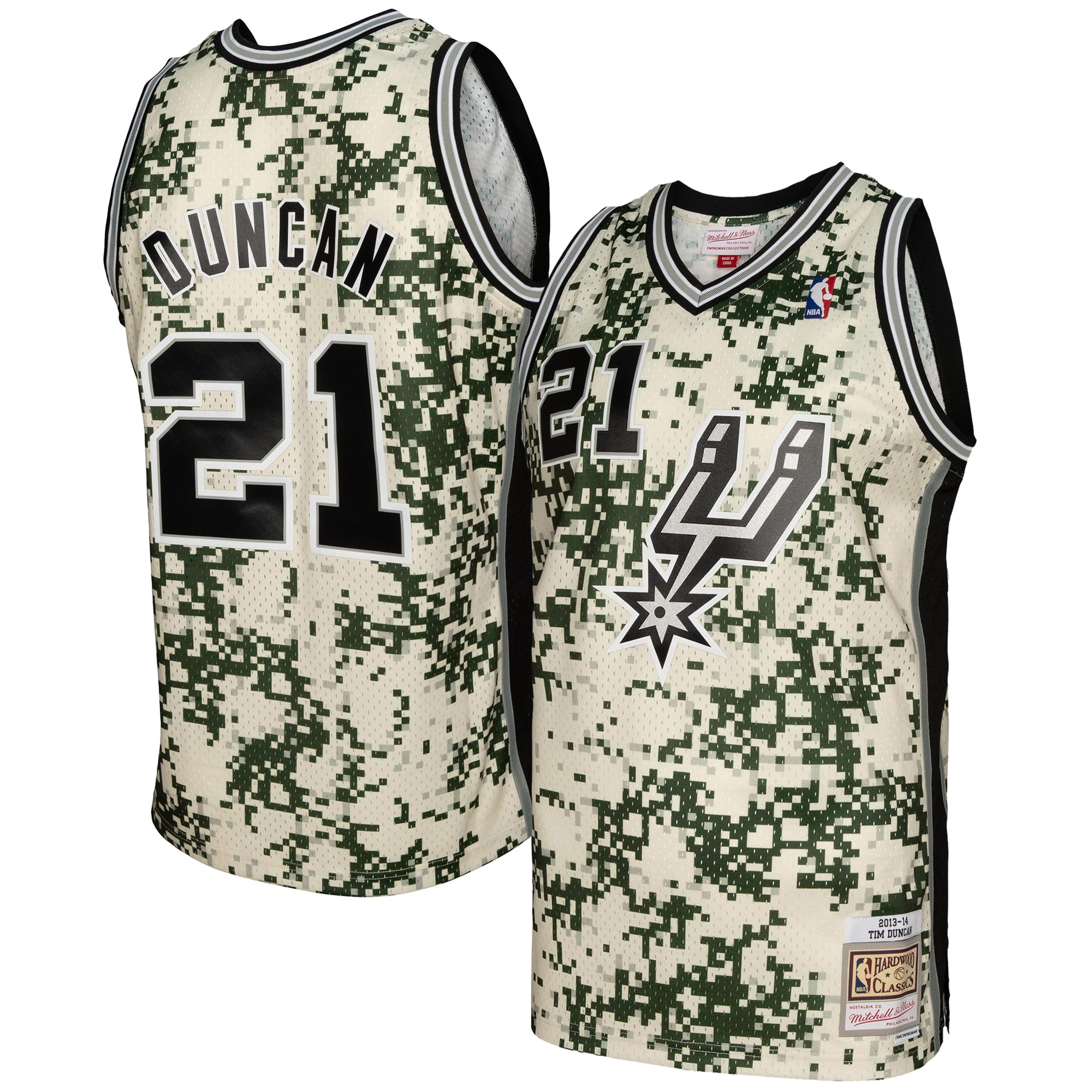 Tim Duncan San Antonio Spurs Mitchell & Ness 2013/14 Swingman Jersey - Camo - vstockx