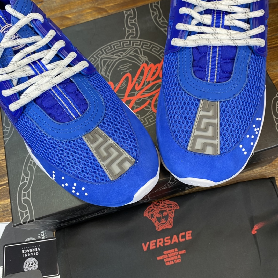 Versace Chain Reaction Blue Mesh Rubber Suede - vstockx