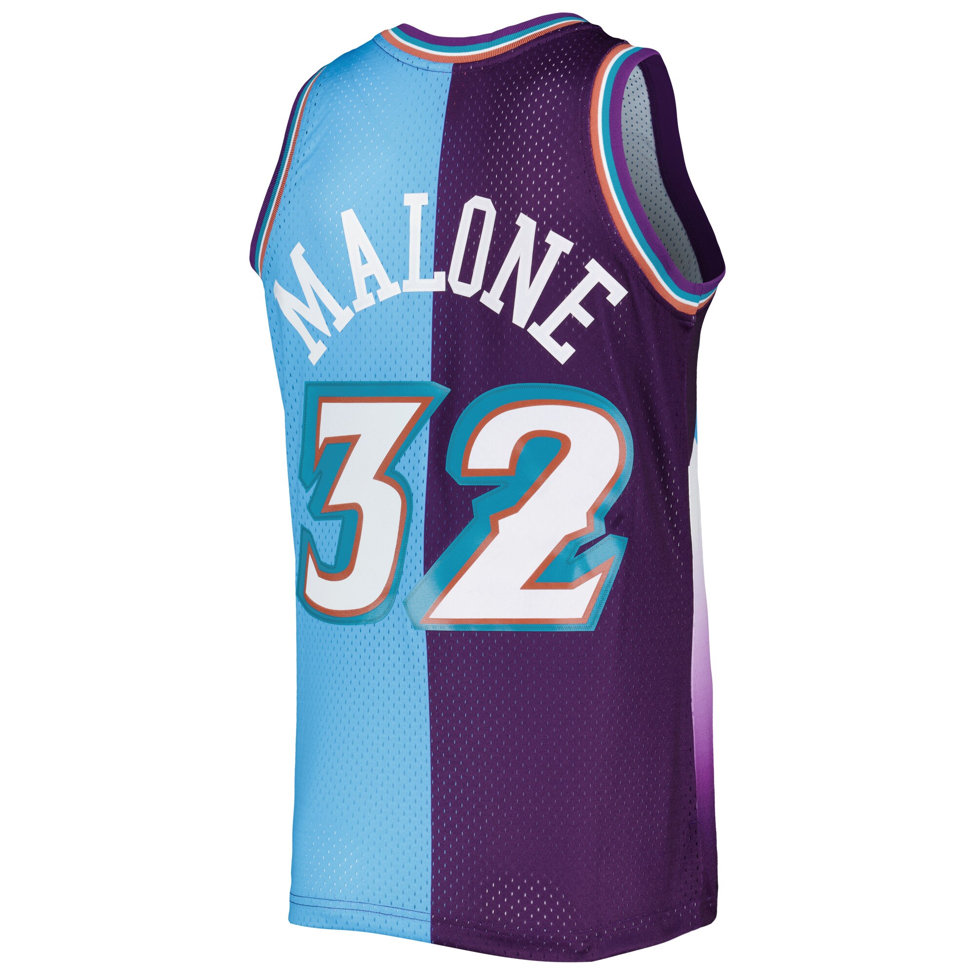 Karl Malone Utah Jazz Mitchell & Ness Hardwood Classics 1996/97 Split Swingman Jersey - Purple/Turquoise - vstockx