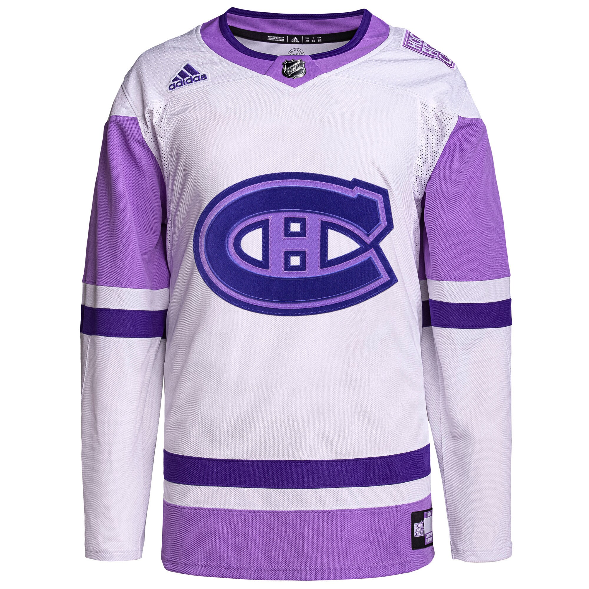 Montreal Canadiens adidas Hockey Fights Cancer Primegreen Authentic Custom Jersey - White/Purple - vstockx