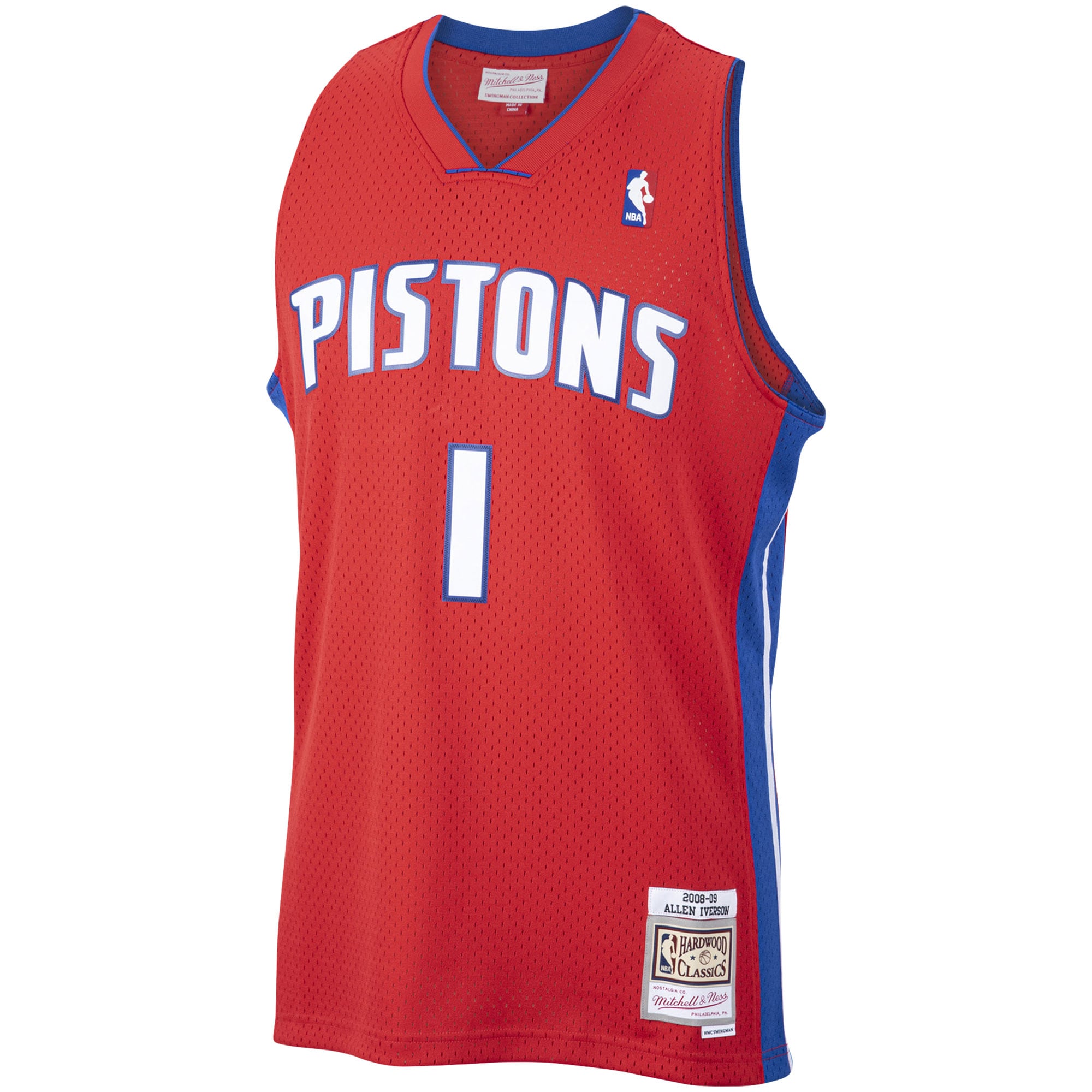 Allen Iverson Detroit Pistons Mitchell & Ness Hardwood Classics Swingman Jersey - Red - vstockx