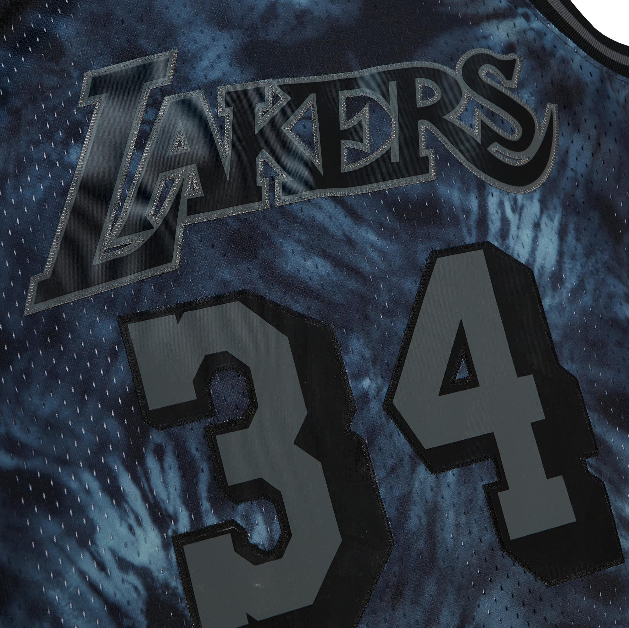Shaquille O'Neal Los Angeles Lakers Mitchell & Ness Hardwood Classics 1996/97 Tie-Dye Swingman Jersey - Black - vstockx