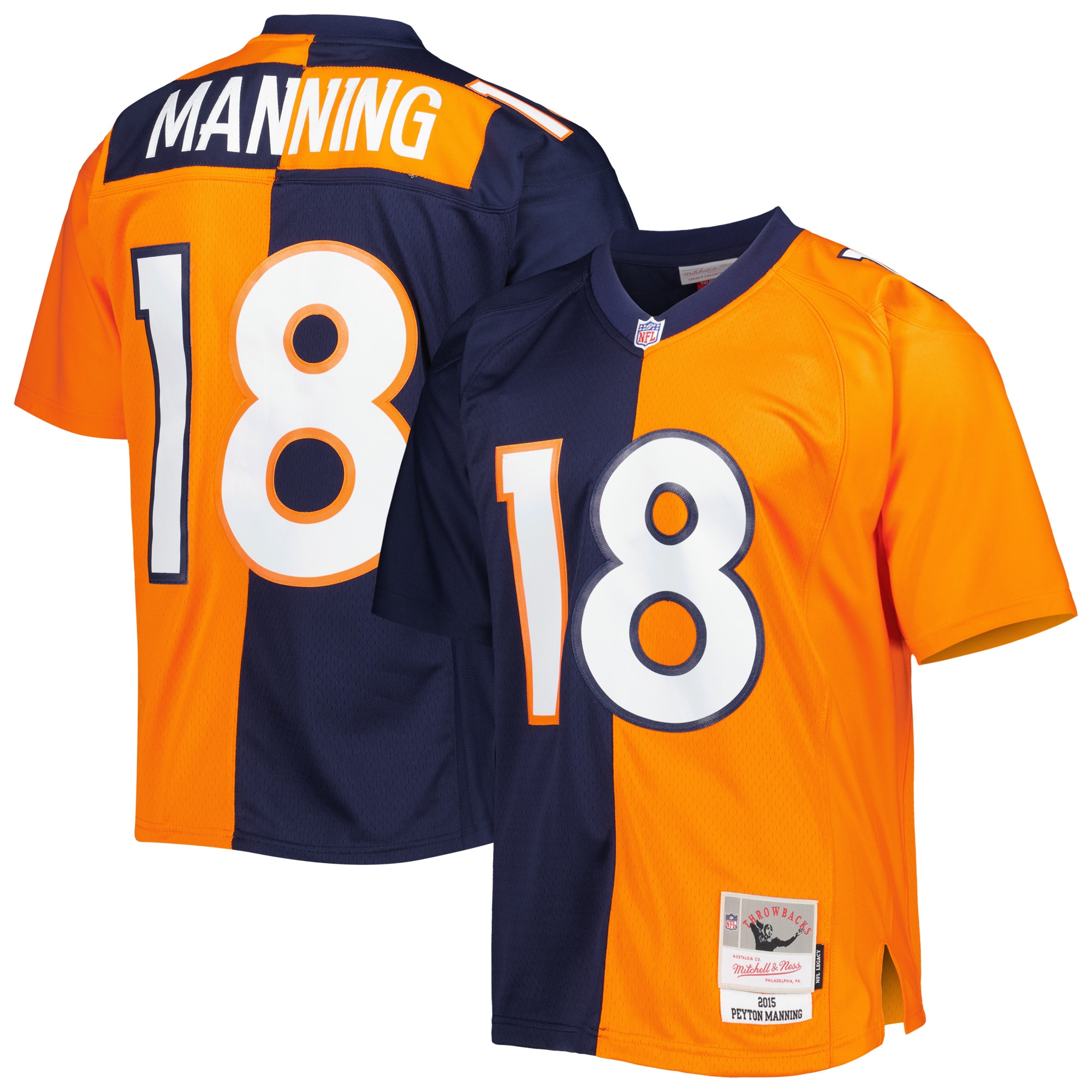 Peyton Manning Denver Broncos Mitchell & Ness 2015 Split Legacy Replica Jersey - Navy/Orange - vstockx