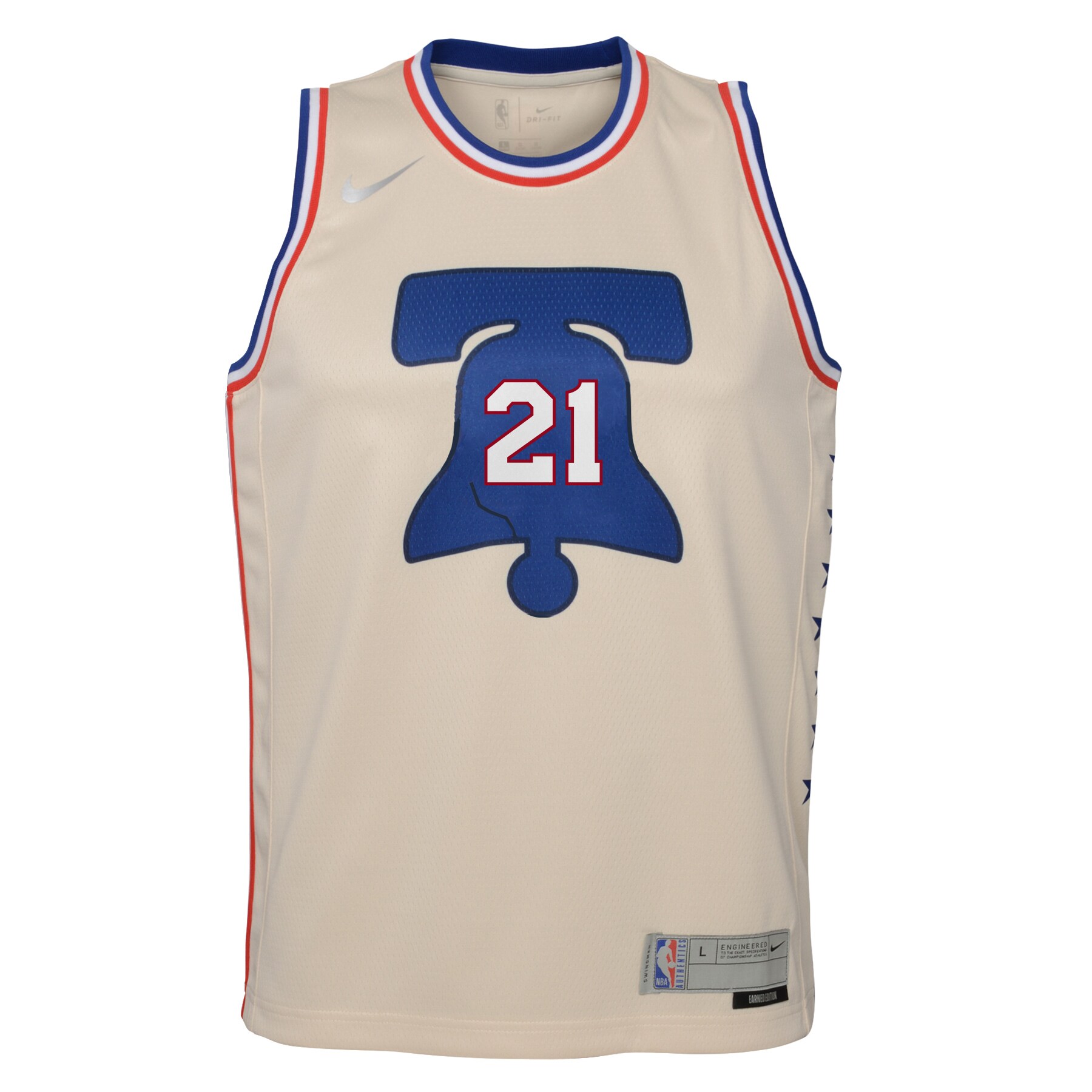 Joel Embiid Philadelphia 76ers Nike Youth 2020/21 Swingman Player Jersey Cream - Earned Edition - vstockx