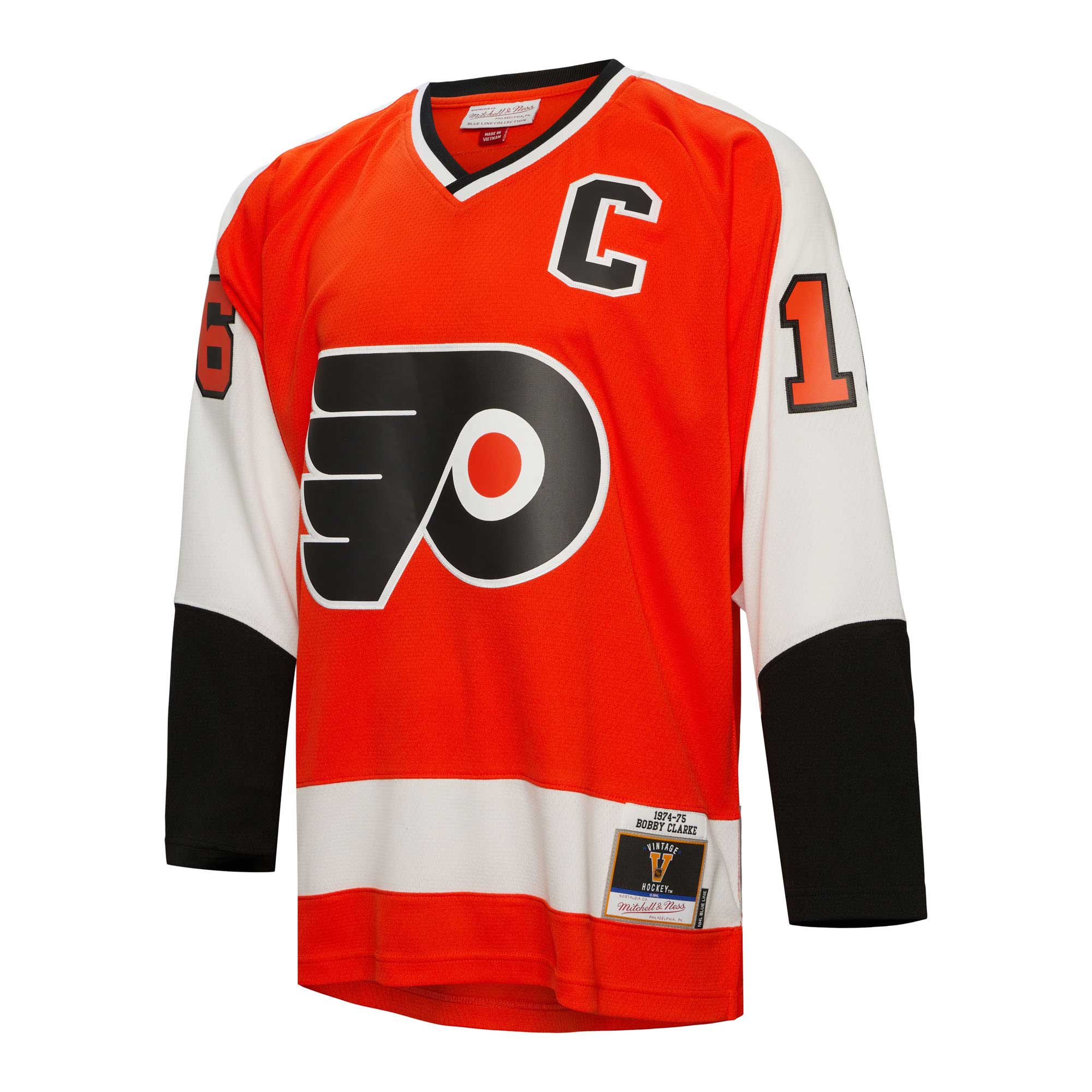 Bobby Clarke Philadelphia Flyers Mitchell & Ness 1974/75 Captain Patch Blue Line Player Jersey - Orange - vstockx