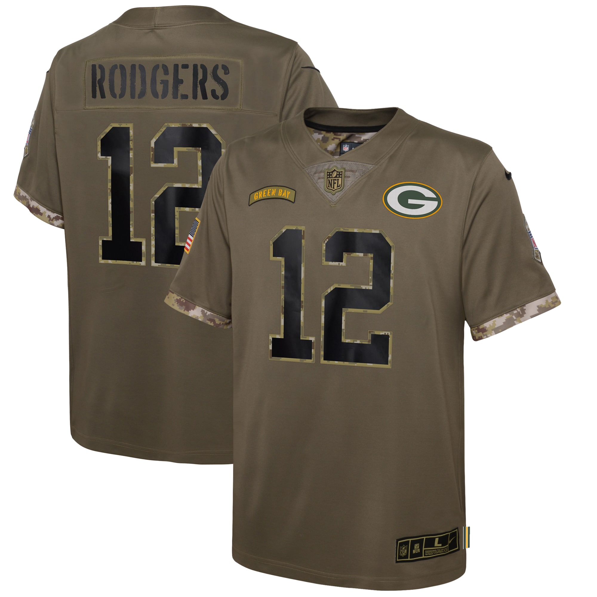 Aaron Rodgers Green Bay Packers Nike Youth 2022 Salute To Service Player Limited Jersey - Olive - vstockx