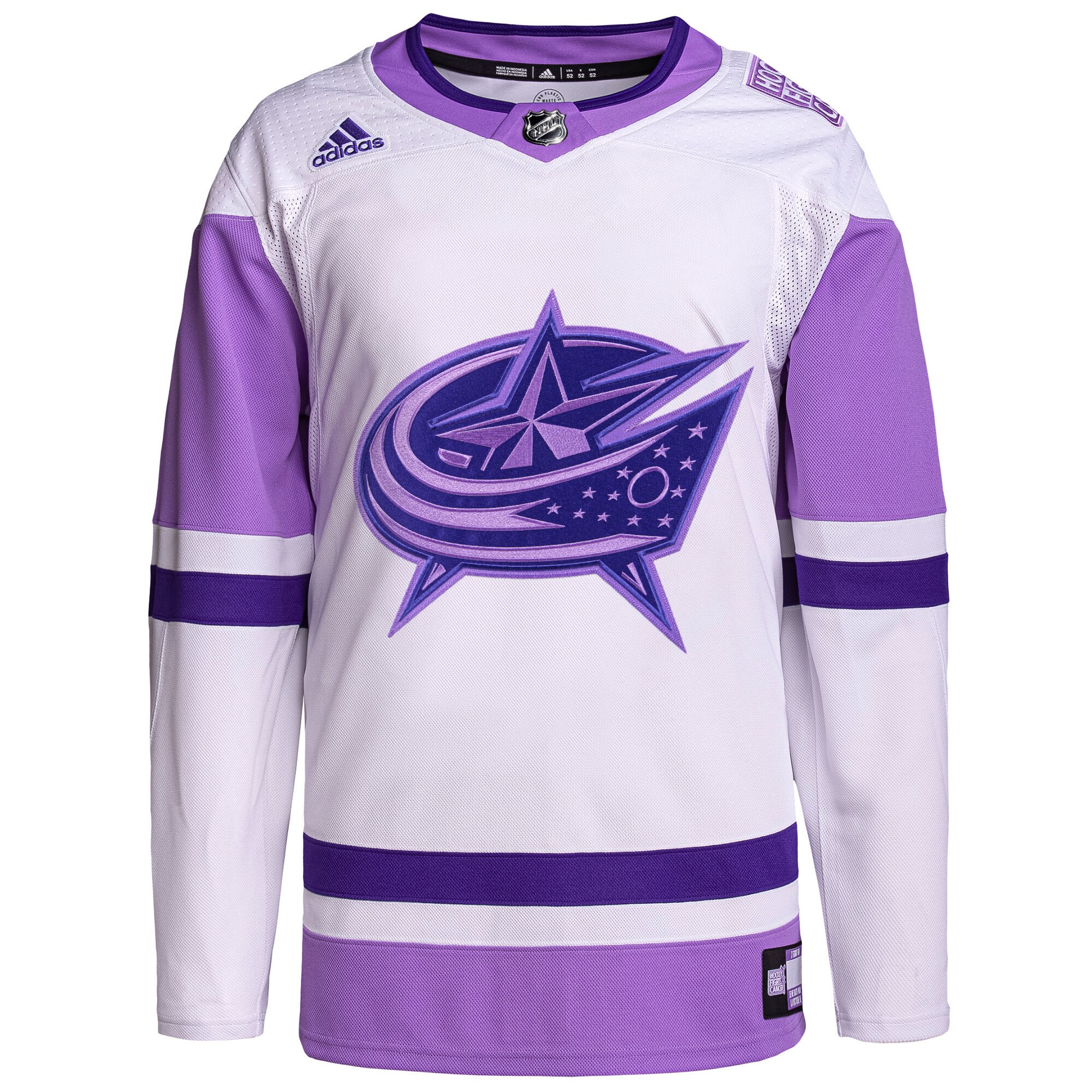 Columbus Blue Jackets adidas Hockey Fights Cancer Primegreen Authentic Custom Jersey - White/Purple - vstockx