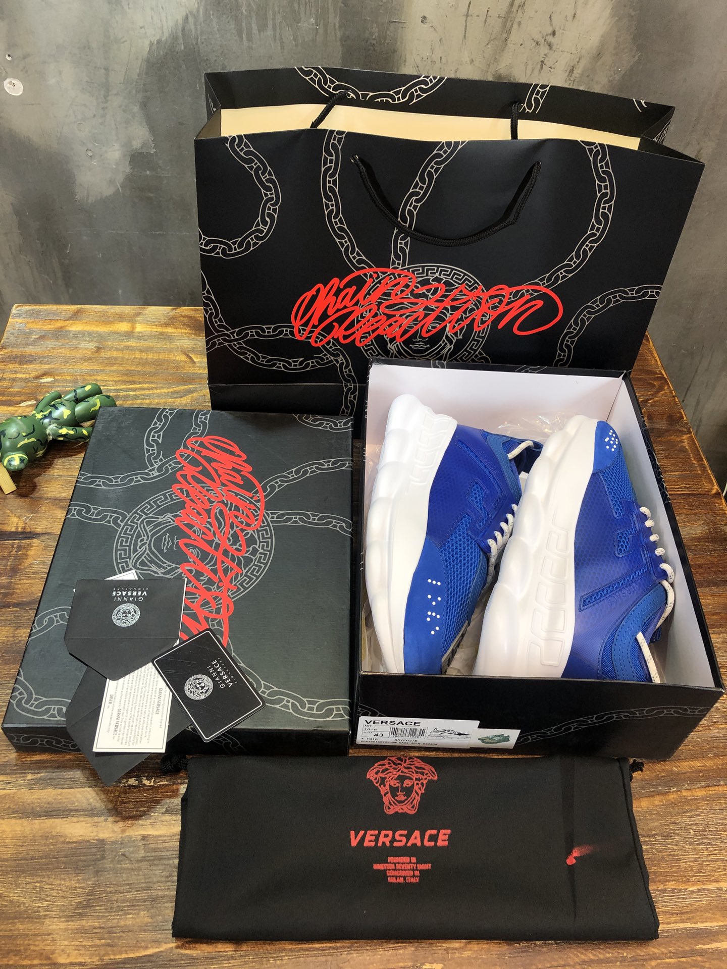 Versace Chain Reaction Blue Mesh Rubber Suede - vstockx