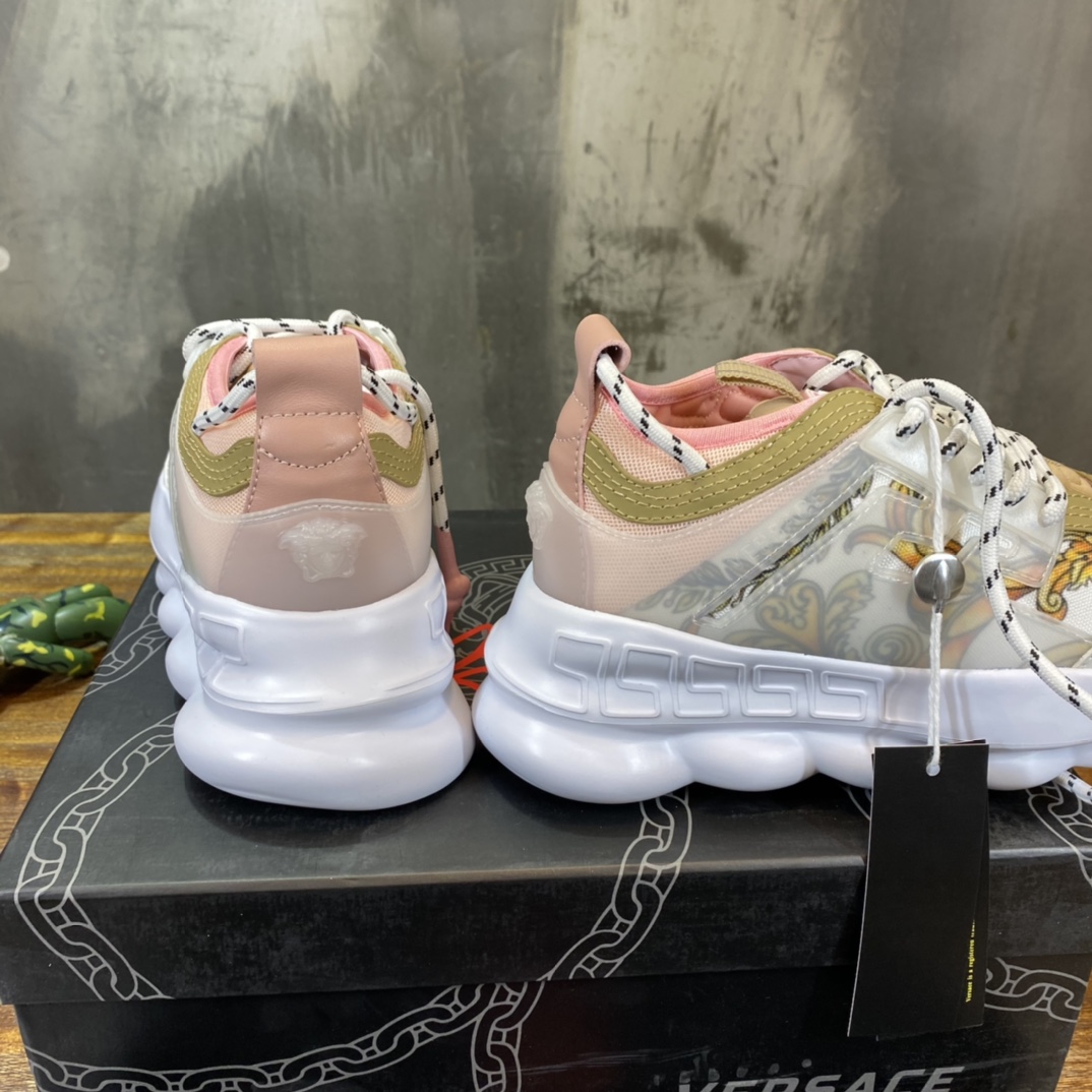Versace Chain Reaction White Pink Yellow Barocco (W) - vstockx