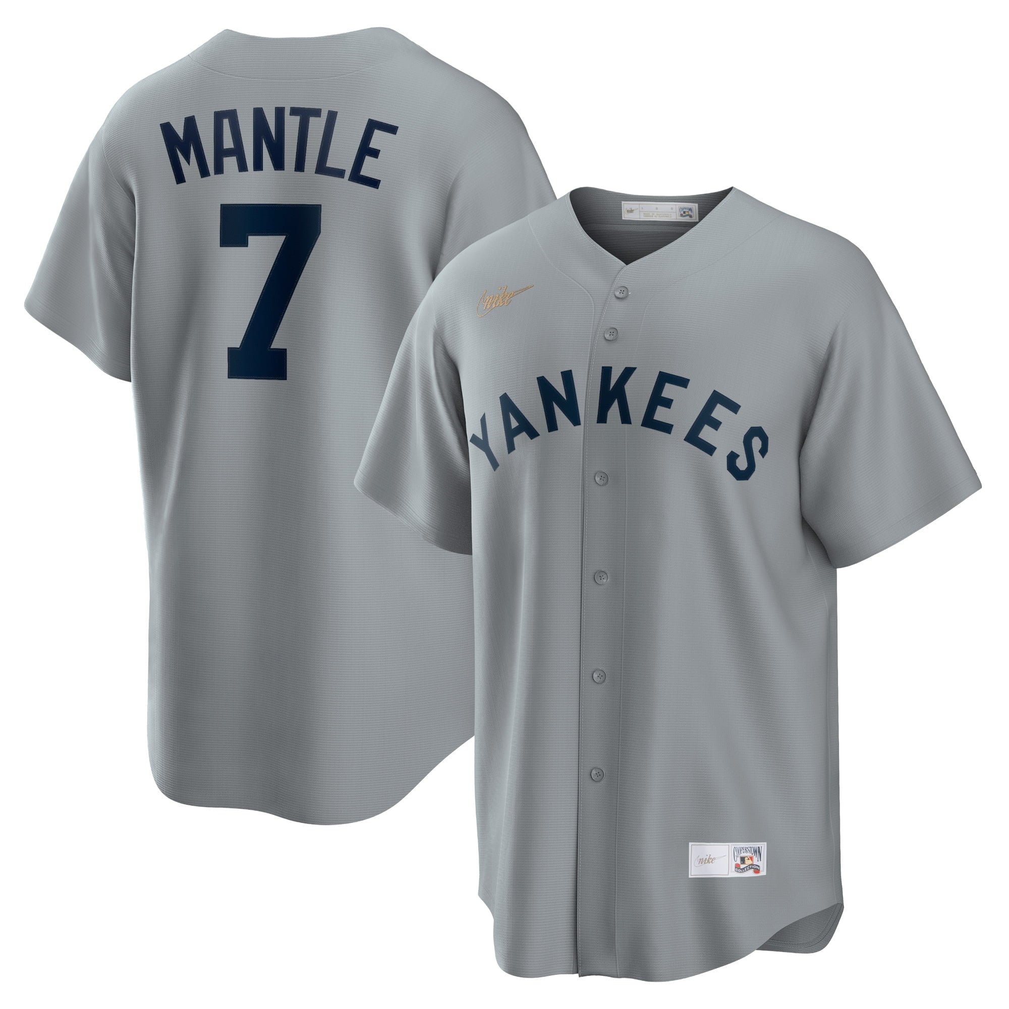 Men's Nike Mickey Mantle Gray New York Yankees Road Cooperstown Collection Player Jersey - vstockx