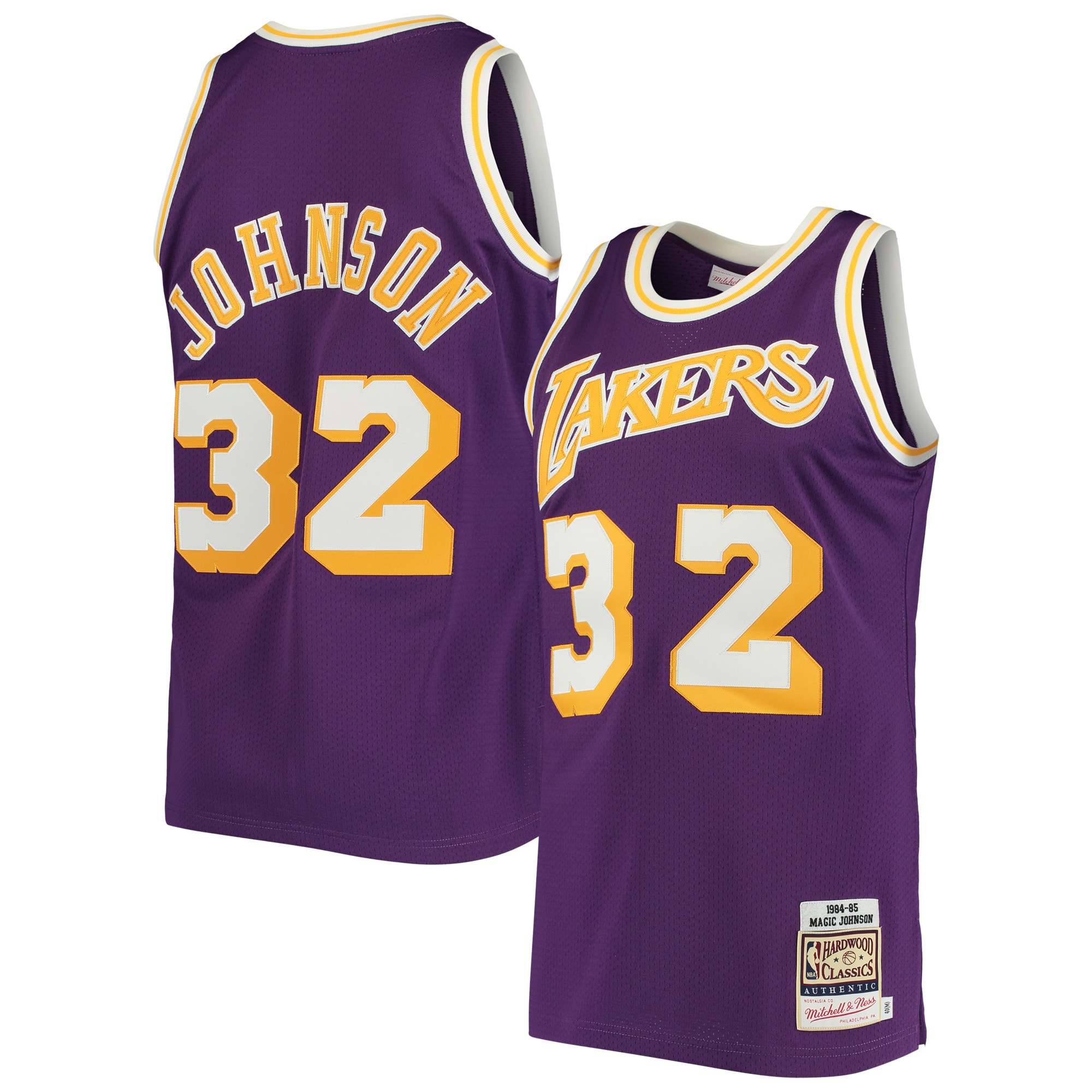 Magic Johnson Los Angeles Lakers Mitchell & Ness 1984 Hardwood Classics Authentic Jersey - Purple - vstockx