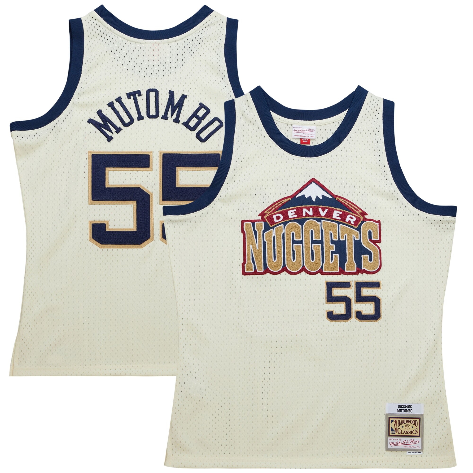 Dikembe Mutombo Denver Nuggets Mitchell & Ness Chainstitch Swingman Jersey - Cream - vstockx