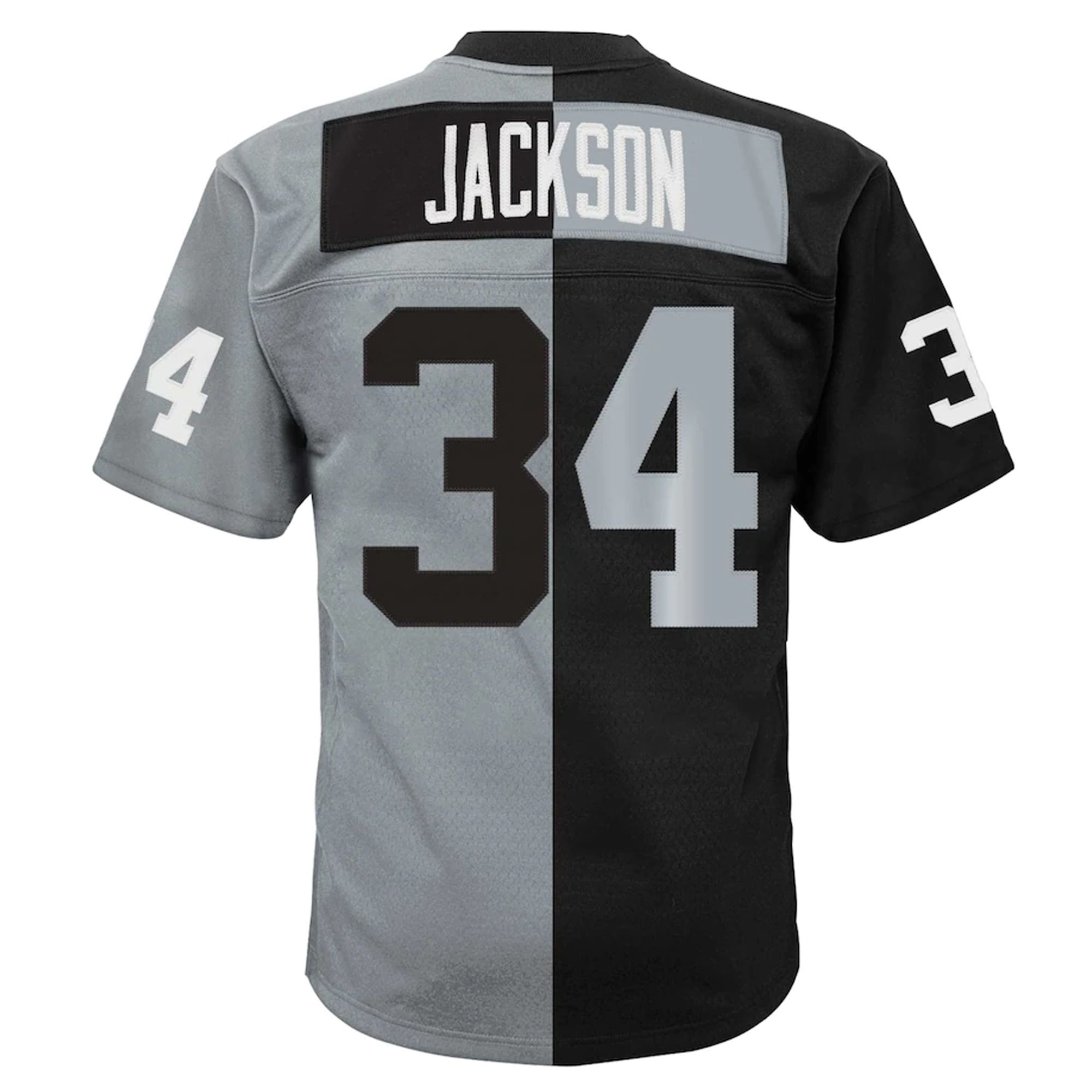 Bo Jackson Las Vegas Raiders Mitchell & Ness Big & Tall Split Legacy Retired Player Replica Jersey - Black/Silver - vstockx