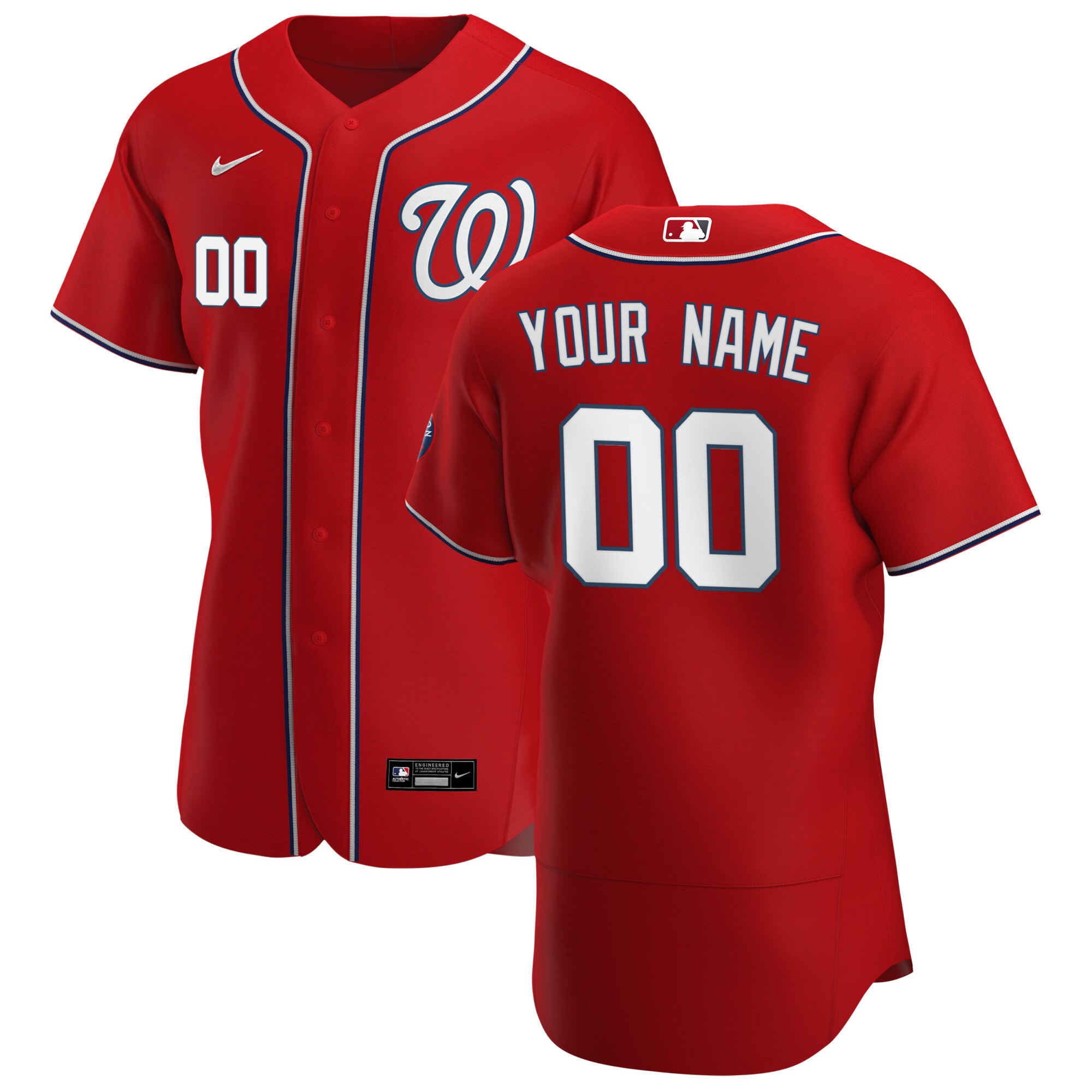 Washington Nationals Nike Alternate Authentic Custom Patch Jersey - Scarlet - vstockx