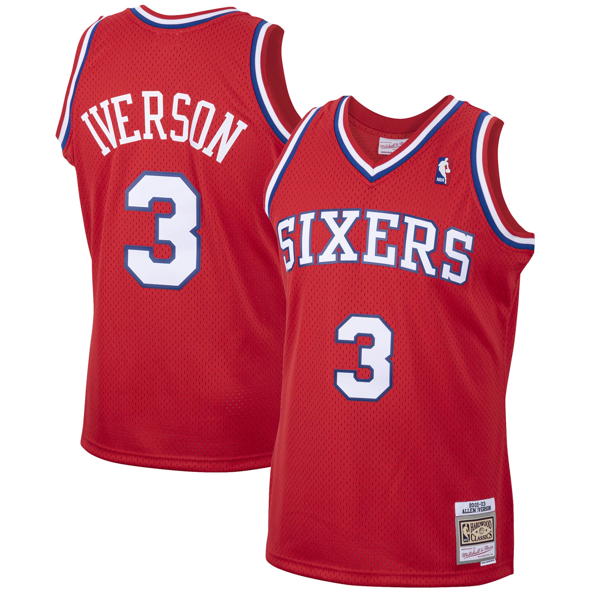 Allen Iverson Philadelphia 76ers Mitchell & Ness 2001/02 Hardwood Classics Swingman Jersey - Red - vstockx