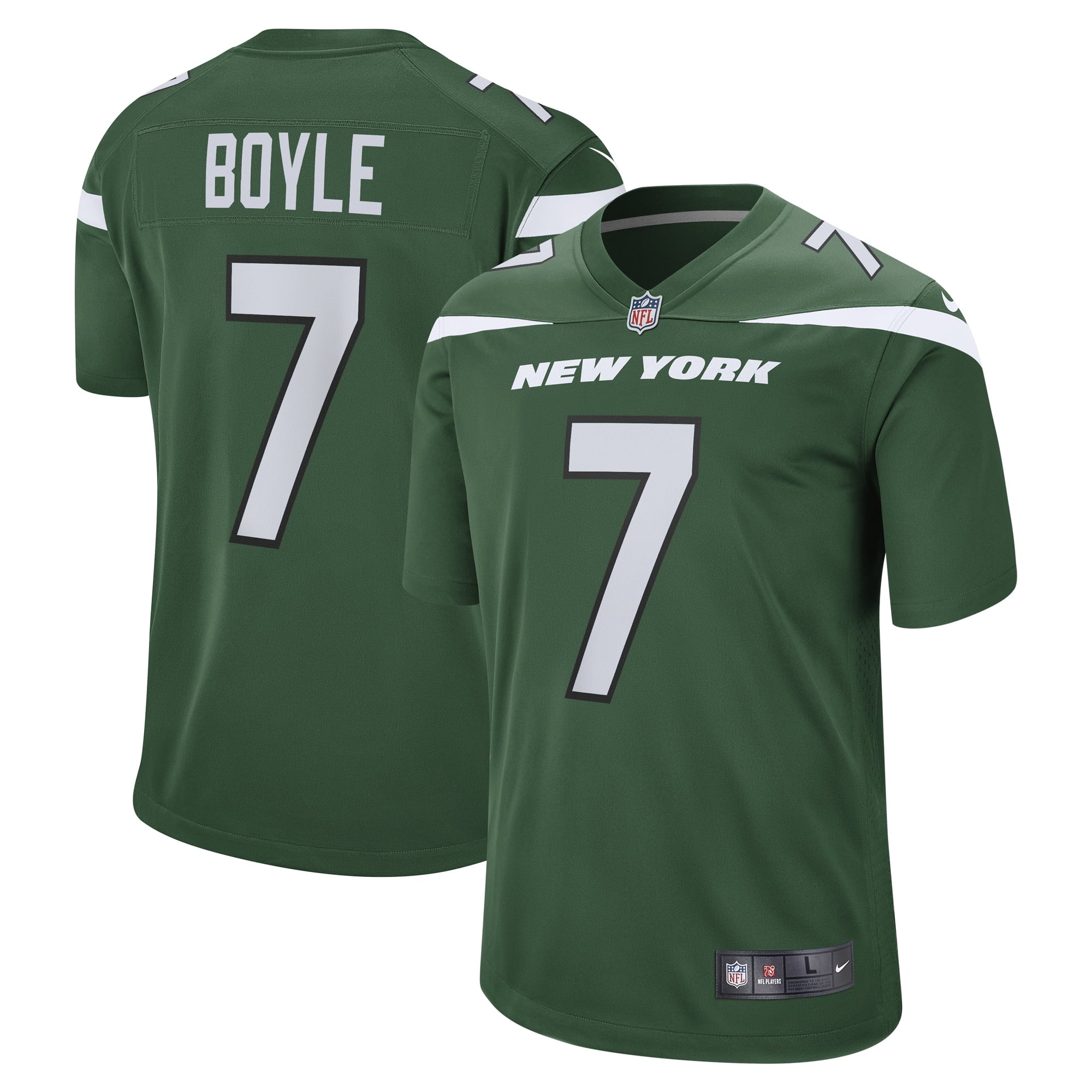 Men's Nike Tim Boyle Gotham Green New York Jets Game Jersey - vstockx