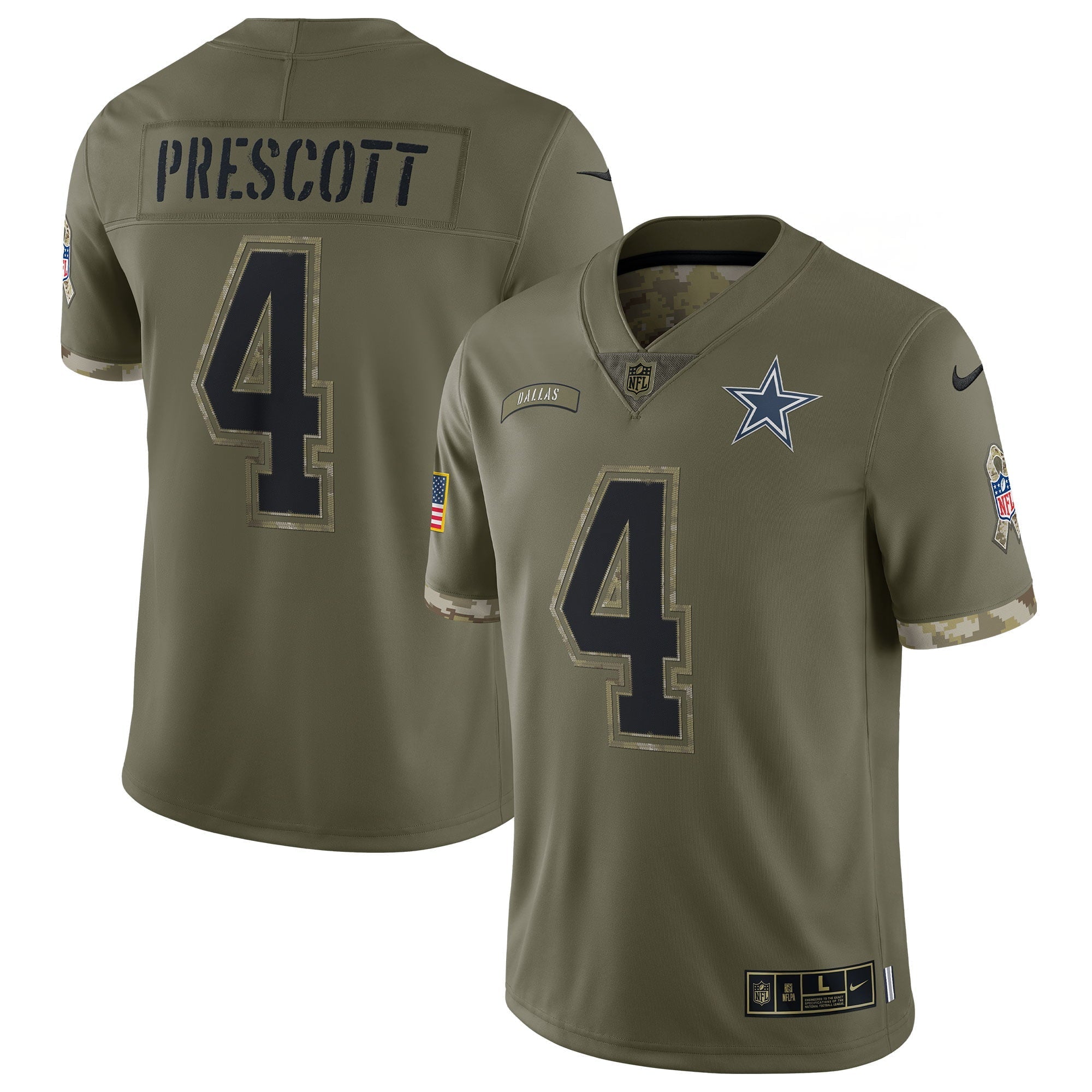 Youth Nike Dak Prescott Olive Dallas Cowboys 2022 Salute To Service Player Limited Jersey - vstockx