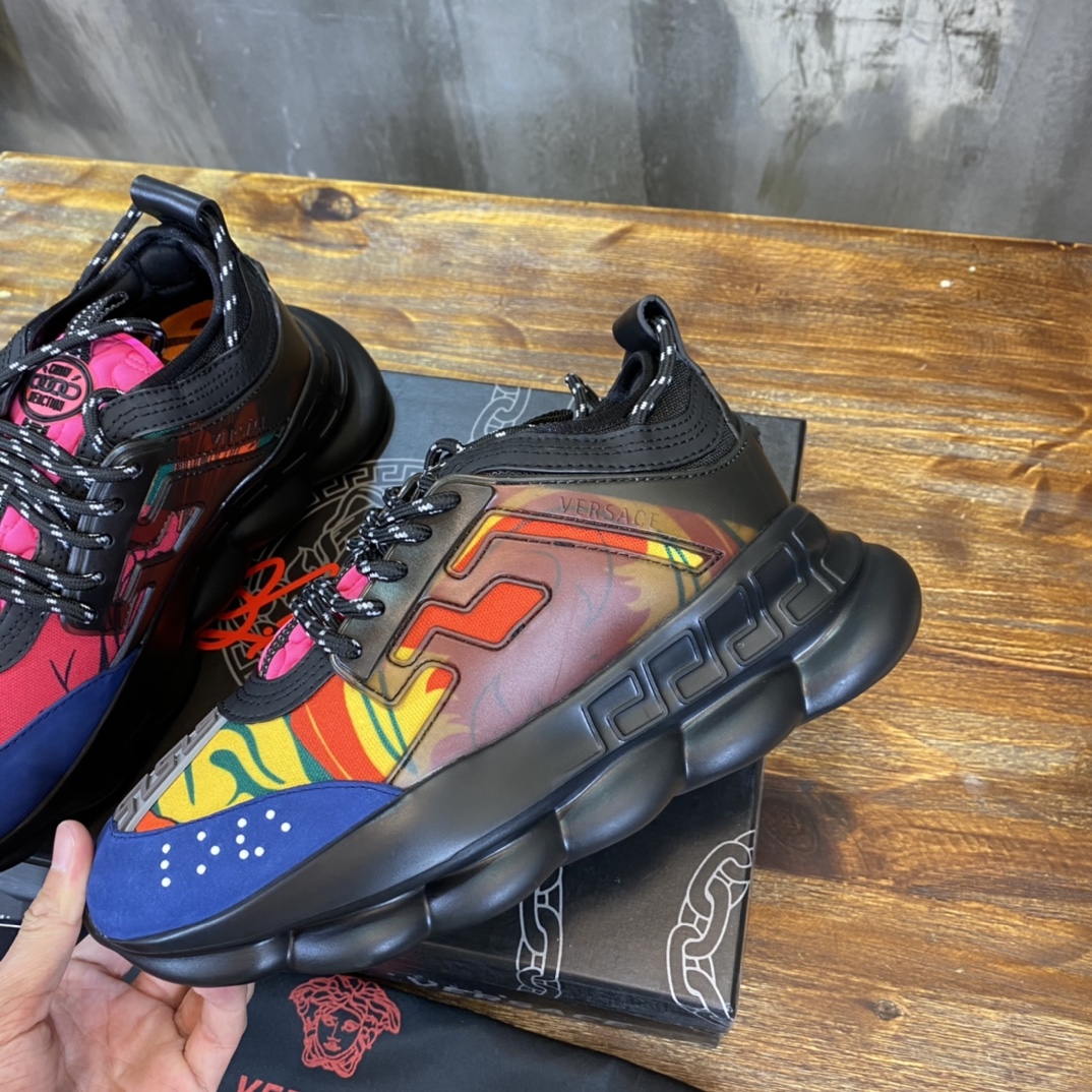 Versace Chain Reaction Black Multi-Color Rubber Suede - vstockx