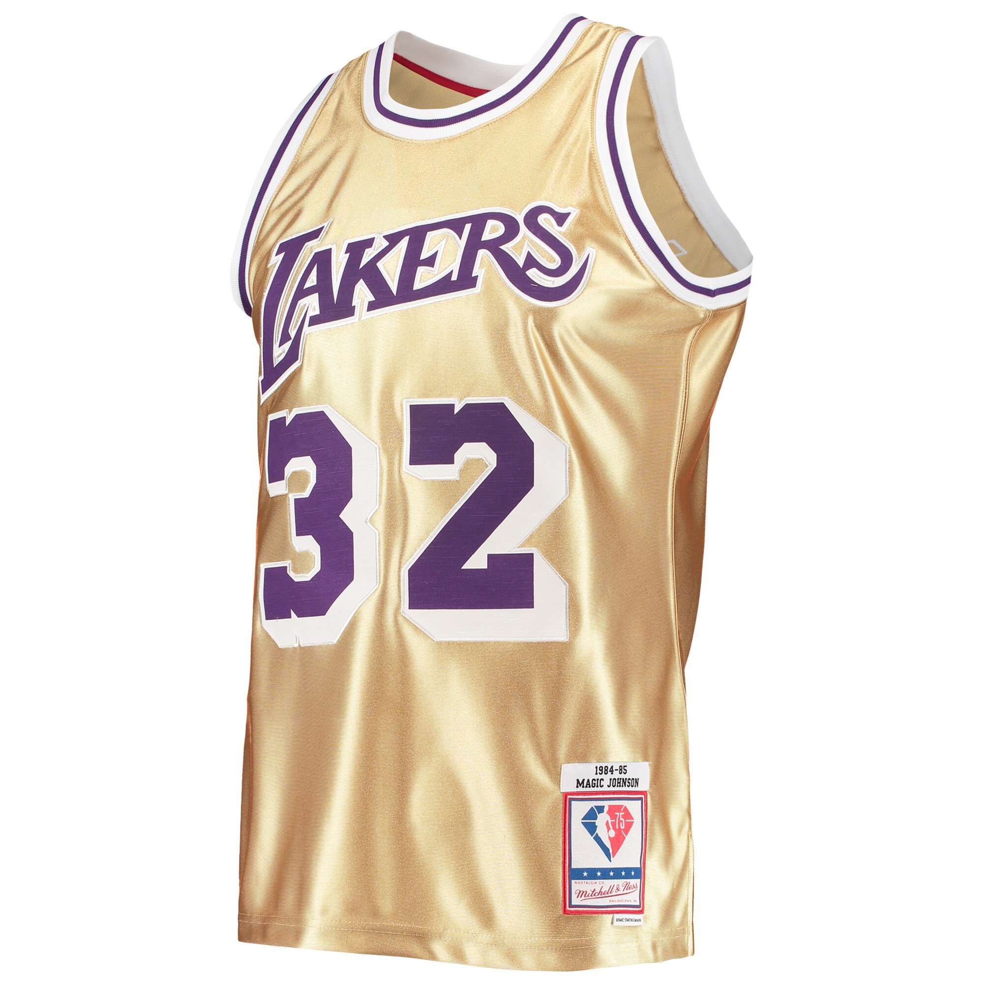 Magic Johnson Los Angeles Lakers Mitchell & Ness 75th Anniversary 1984/85 Hardwood Classics Swingman Jersey - Gold - vstockx