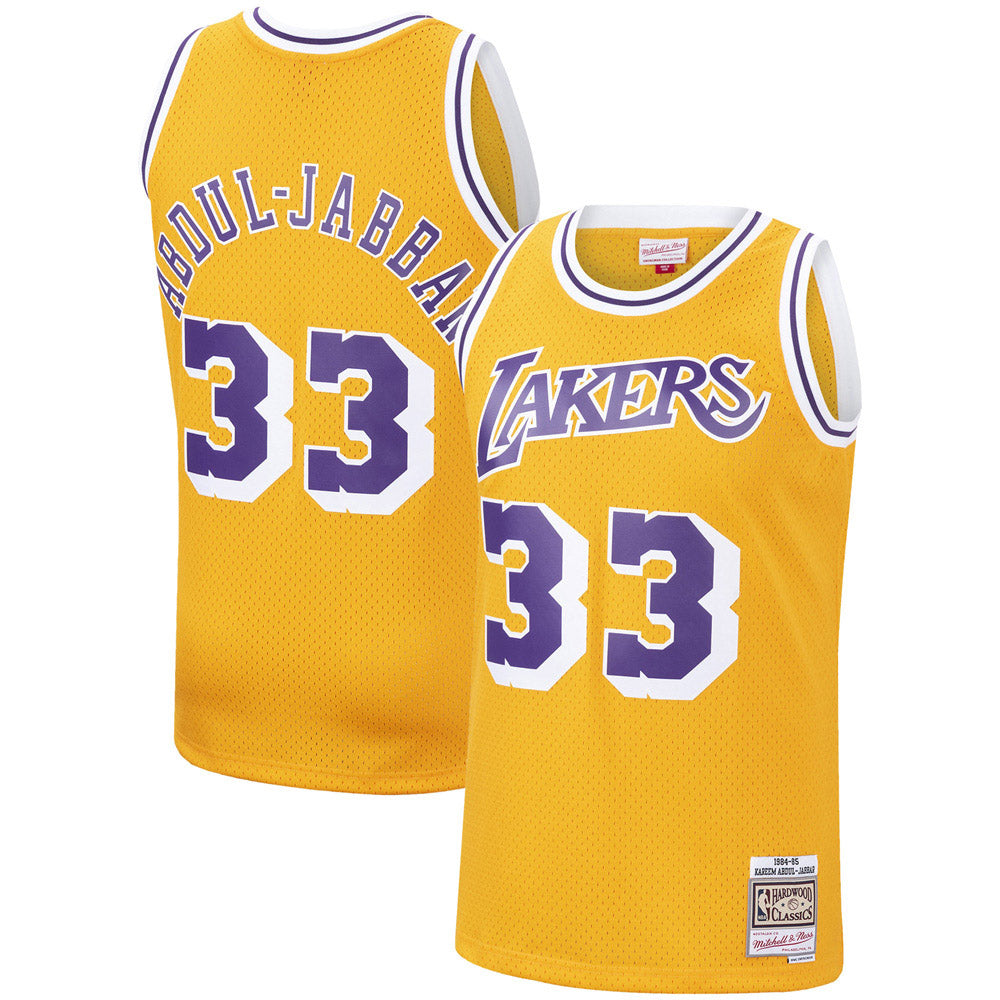 Men's Los Angeles Lakers Kareem Abdul-Jabbar 1984-85 Hardwood Classic Jersey - Gold - vstockx