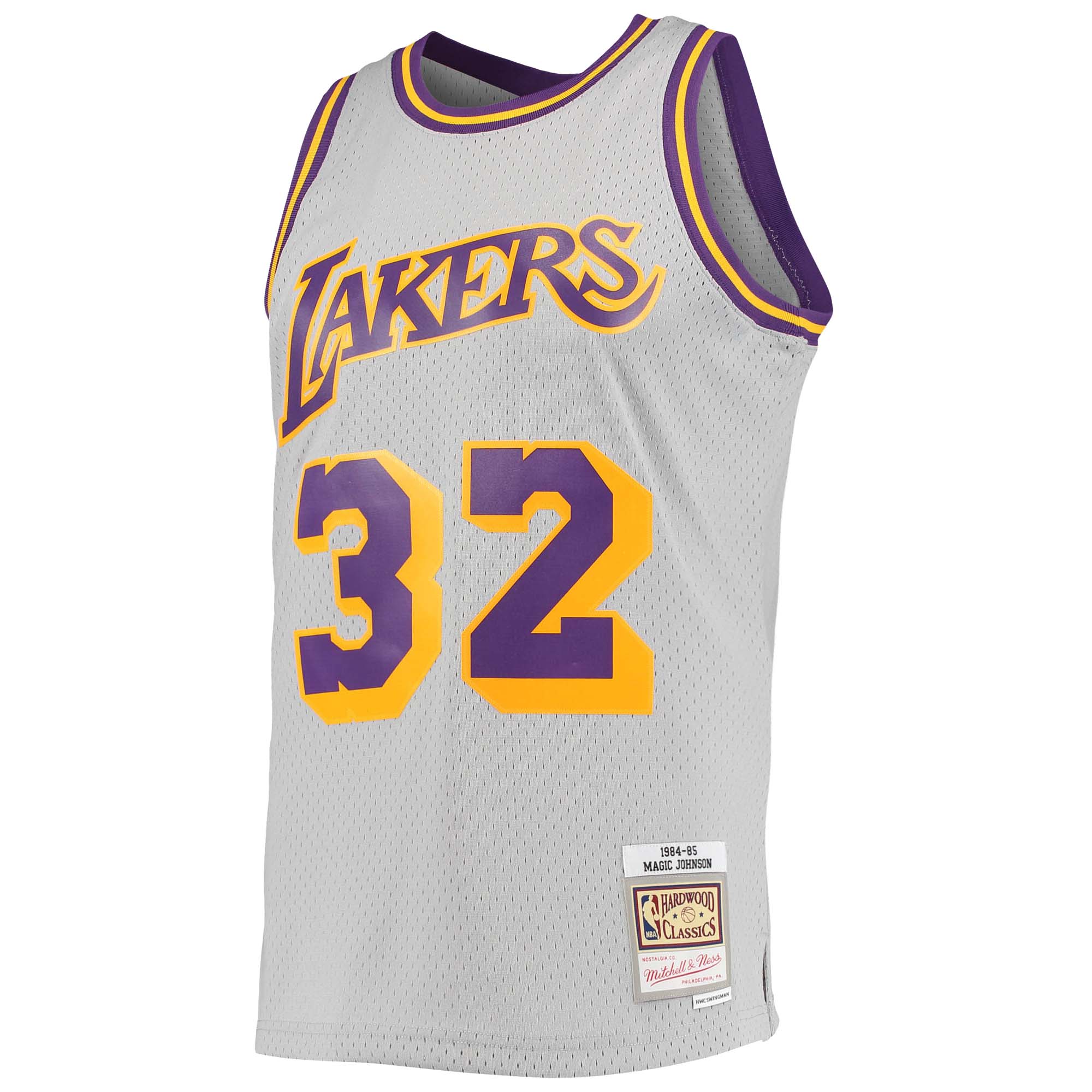 Magic Johnson Los Angeles Lakers Mitchell & Ness 1984-85 Hardwood Classics Reload 2.0 Throwback Swingman Jersey - Gray - vstockx