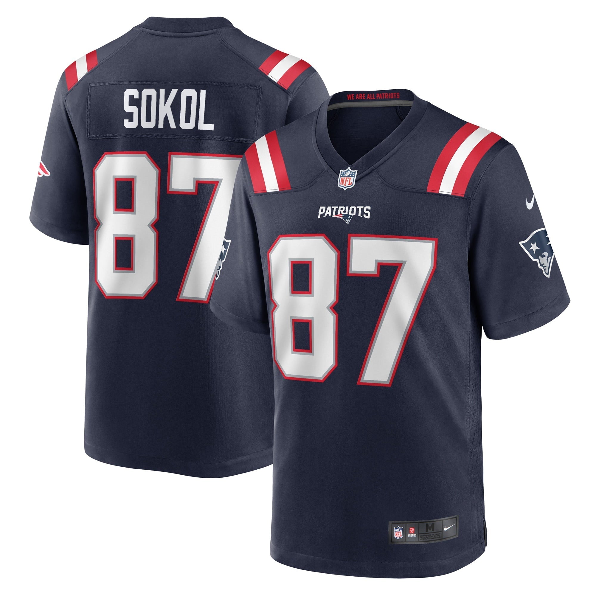 Men's Nike Matt Sokol Navy New England Patriots Game Player Jersey - vstockx