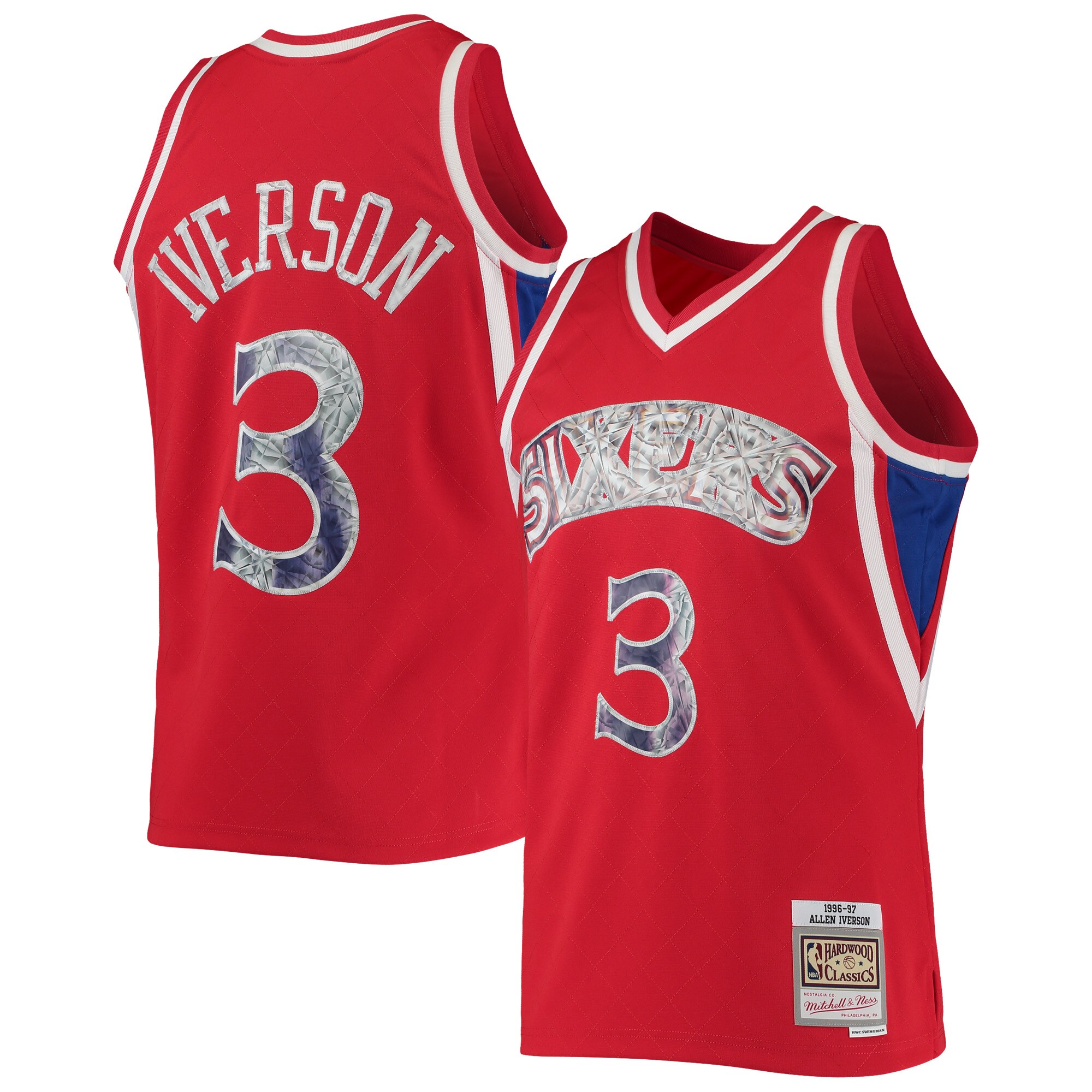 Allen Iverson Philadelphia 76ers Mitchell & Ness 1996-97 Hardwood Classics NBA 75th Anniversary Diamond Swingman Jersey - Red - vstockx
