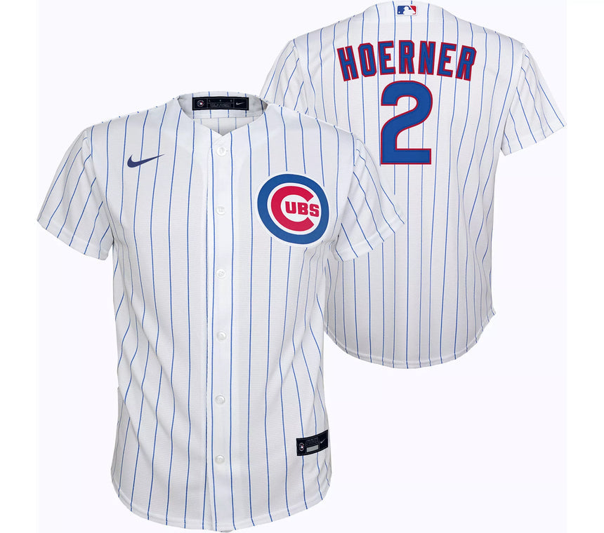 Youth Nico Hoerner Chicago Cubs White Home Replica Jersey - vstockx
