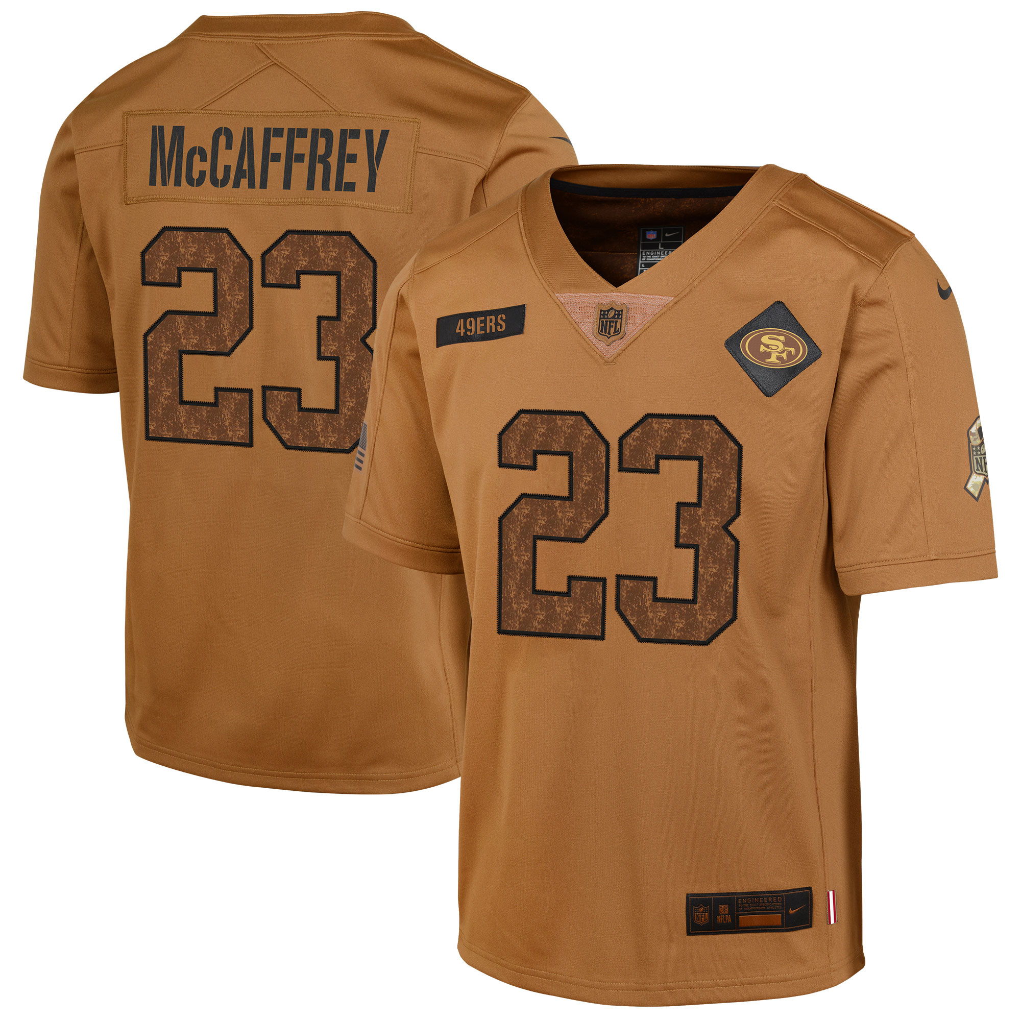 Christian McCaffrey San Francisco 49ers Nike Youth 2023 Salute To Service Limited Jersey - Brown - vstockx
