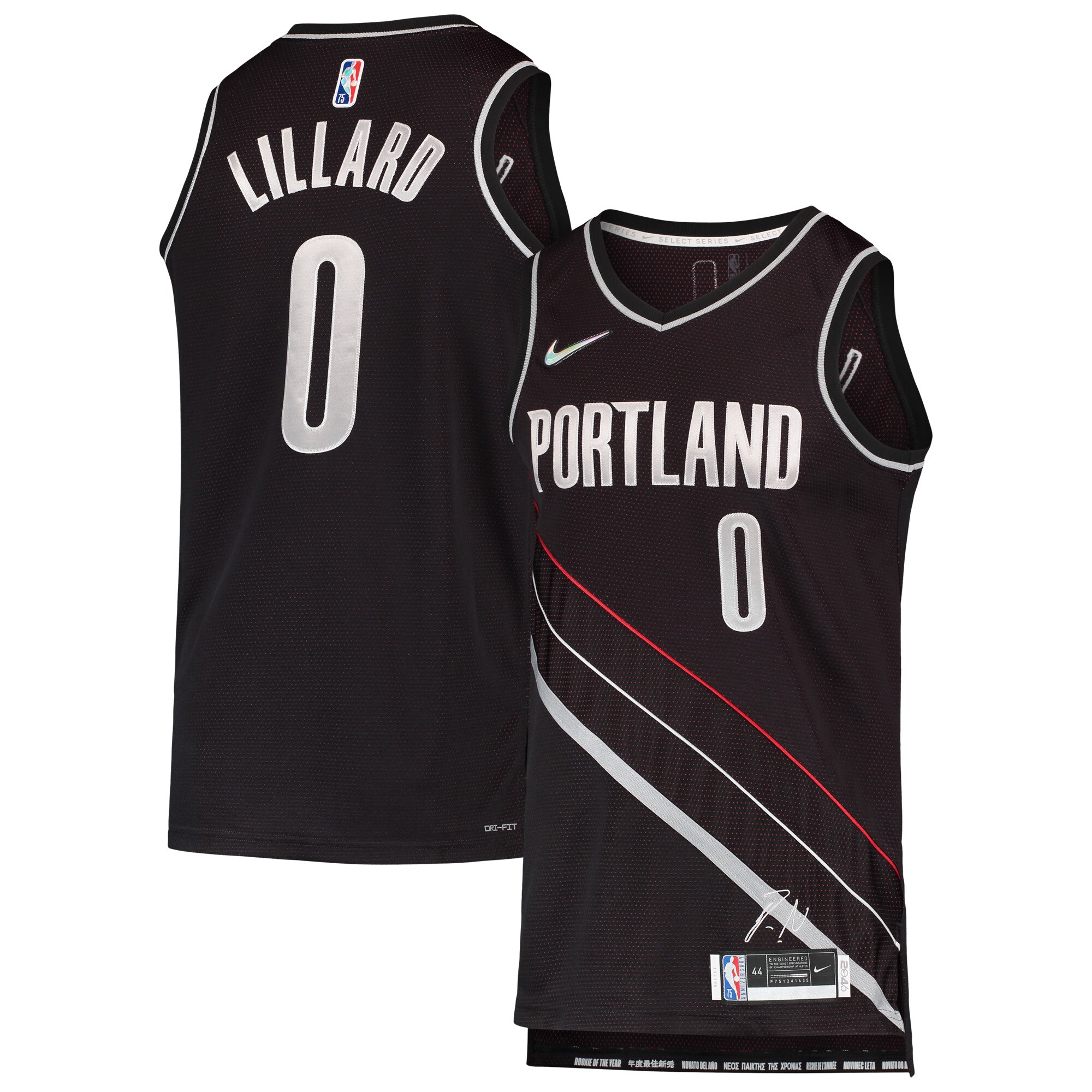 Damian Lillard Portland Trail Blazers Nike Select Series Rookie of the Year Swingman Team Jersey - Black - vstockx
